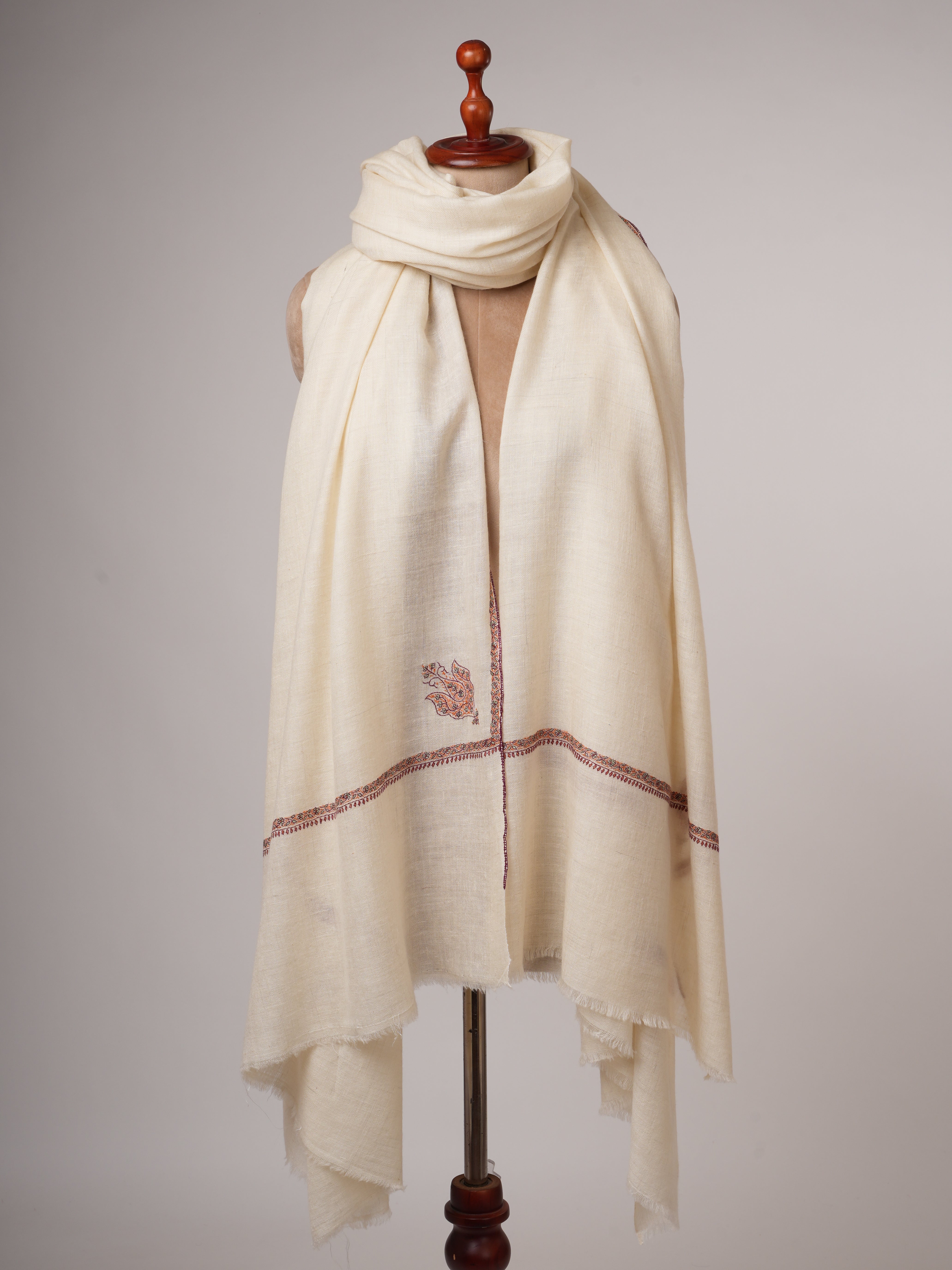 Off-White Oversized Baildar Embroidered Baby Soft Lightweight Kashmiri Shawl