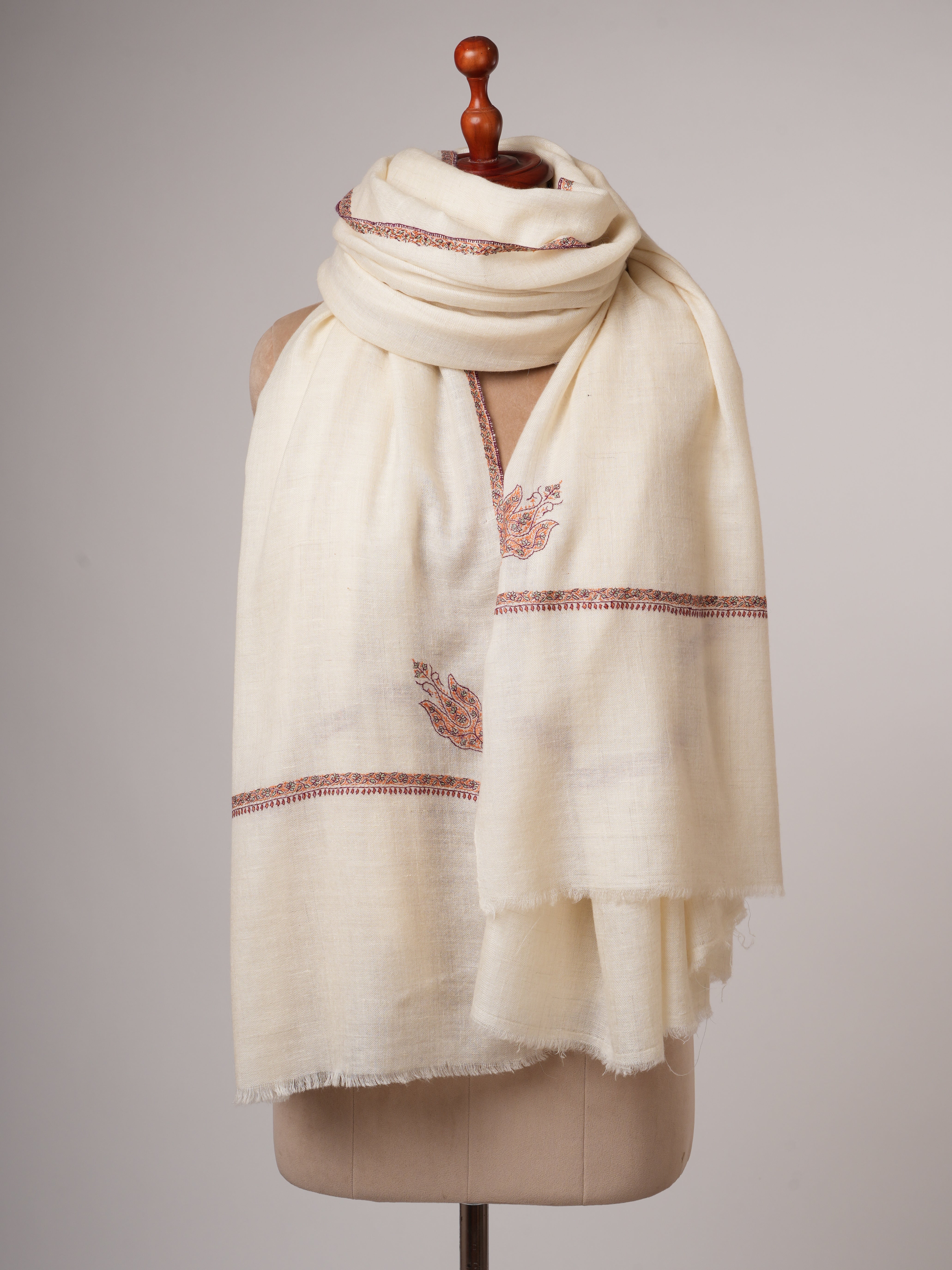 Off-White Oversized Baildar Embroidered Baby Soft Lightweight Kashmiri Shawl