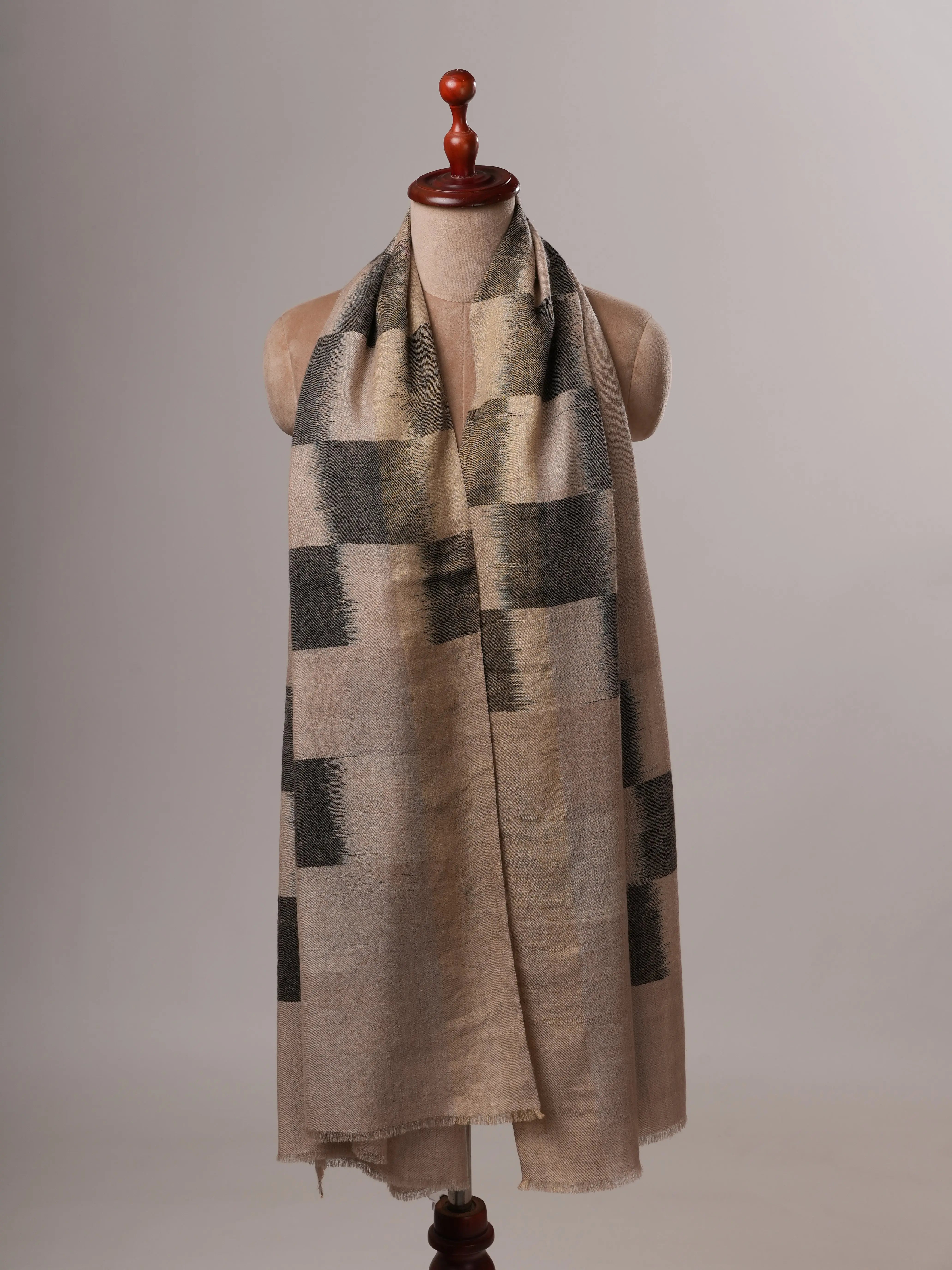 Artisan Ikat Pashmina Shawl Featuring Subtle Zari Detailing