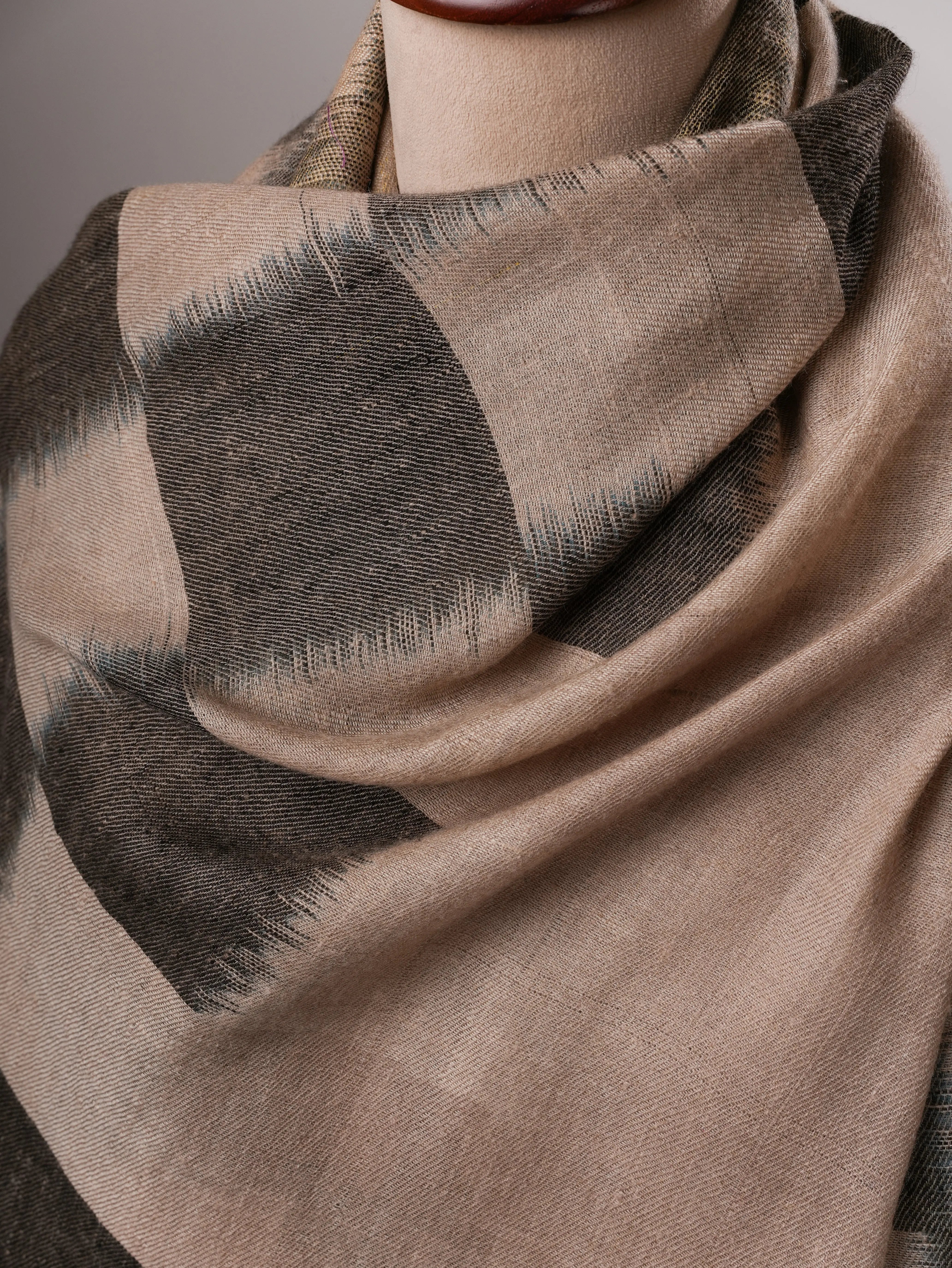 Artisan Ikat Pashmina Shawl Featuring Subtle Zari Detailing