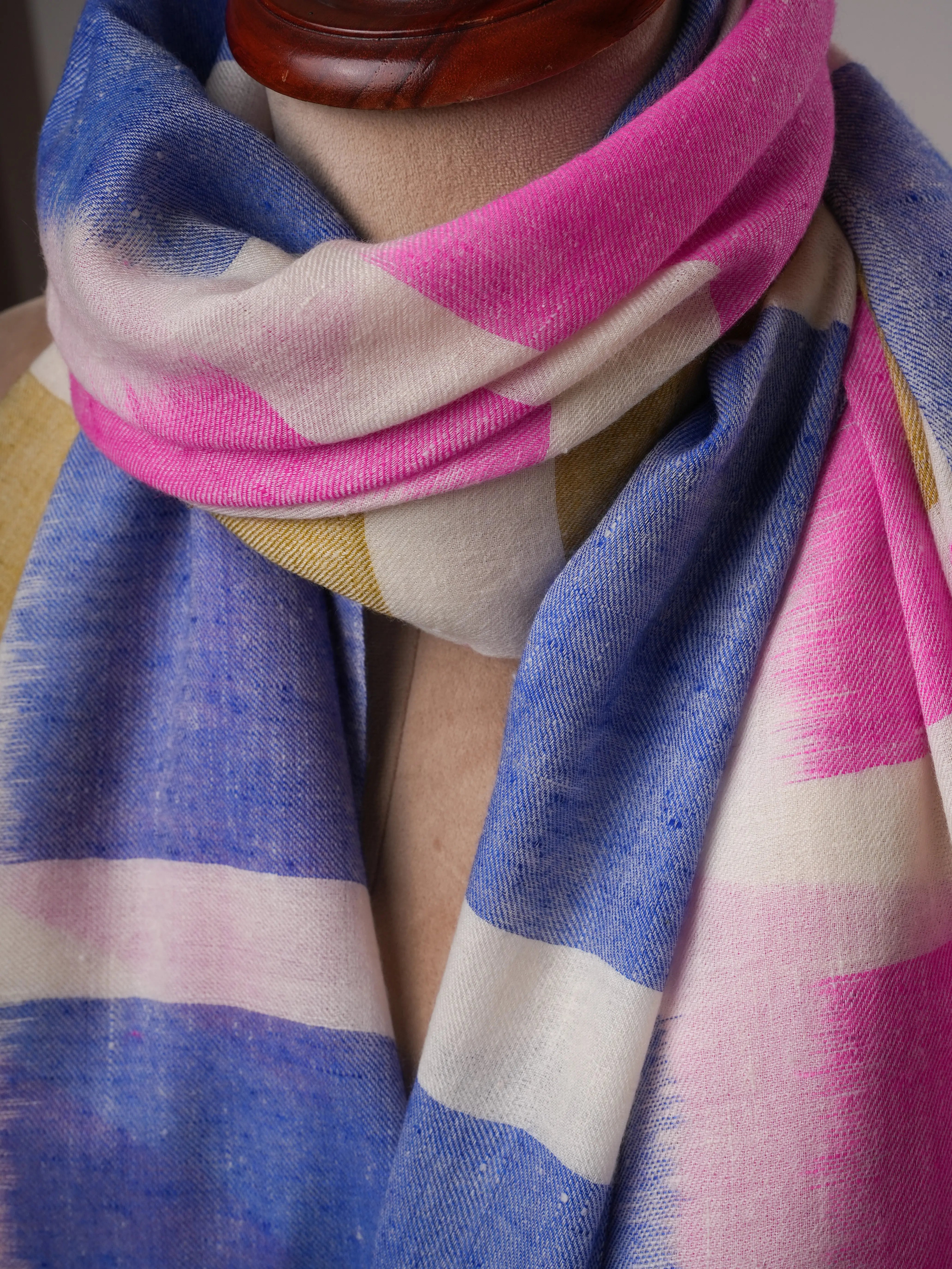 Handloom Ivory Ikat Shawl with Multicolor Accents Shahkaar