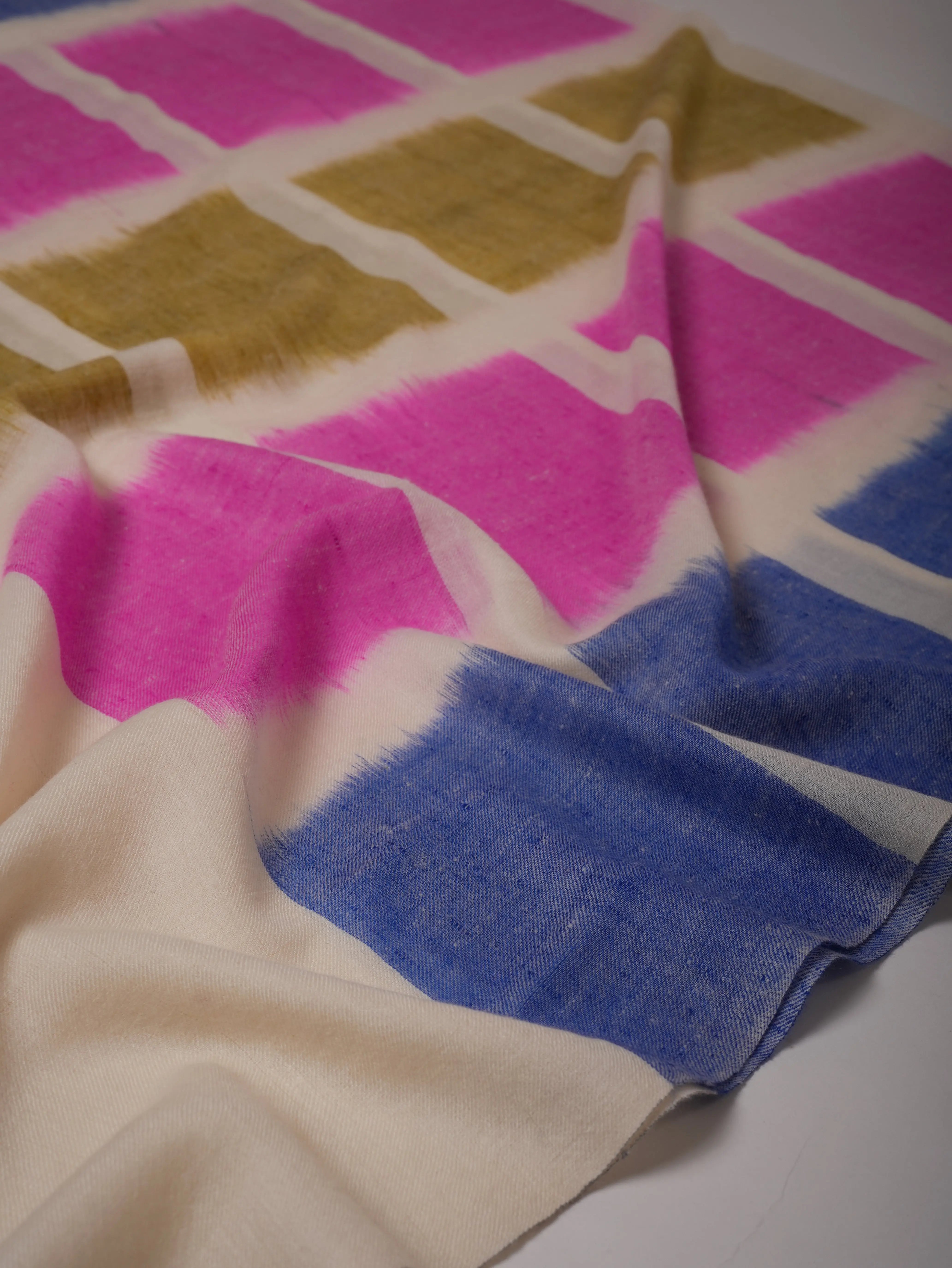 Handloom Ivory Ikat Shawl with Multicolor Accents Shahkaar