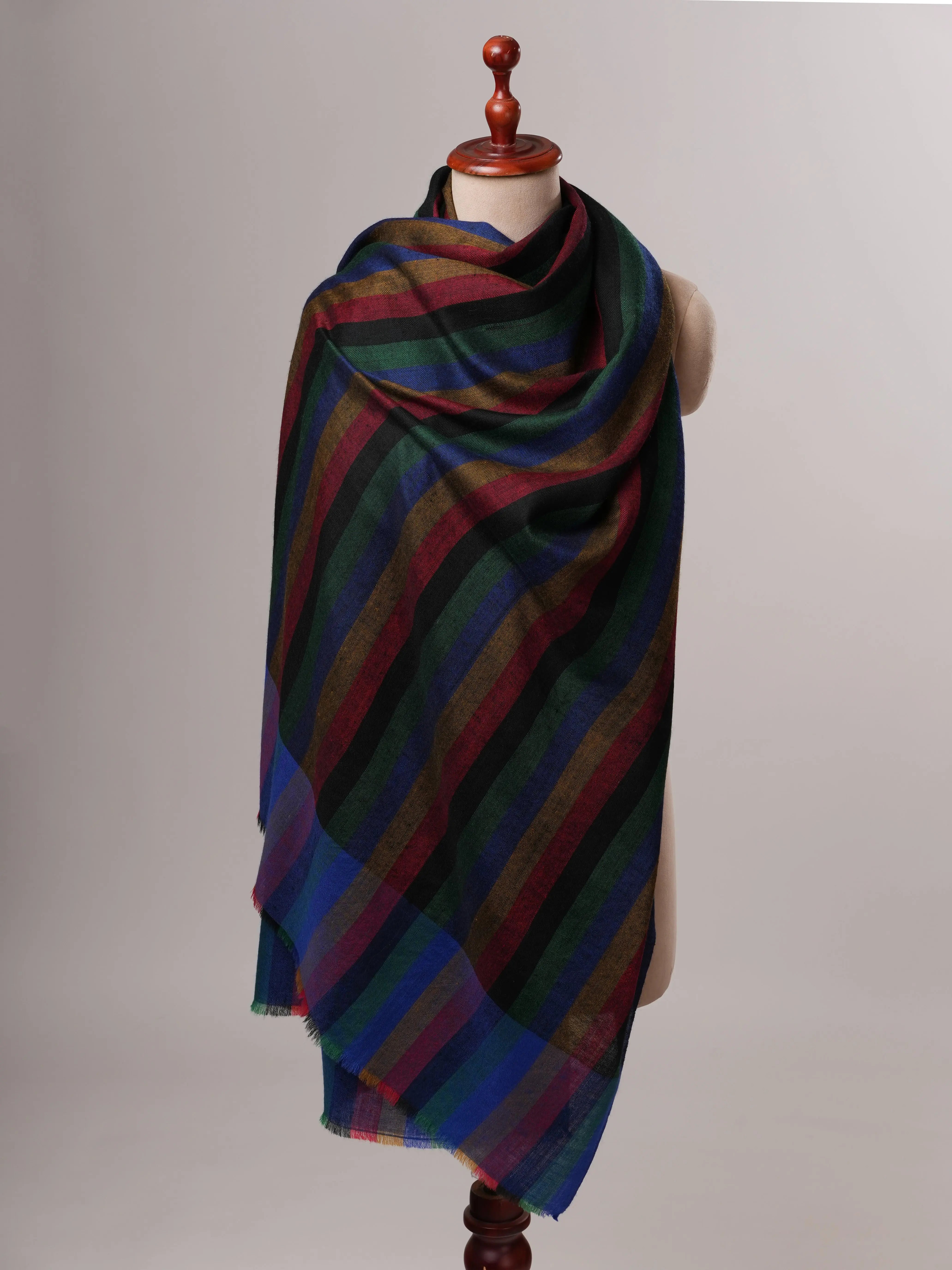 Modern Handloomed Pashmina Shawl with Soft Stripe Detailing Shahkaar