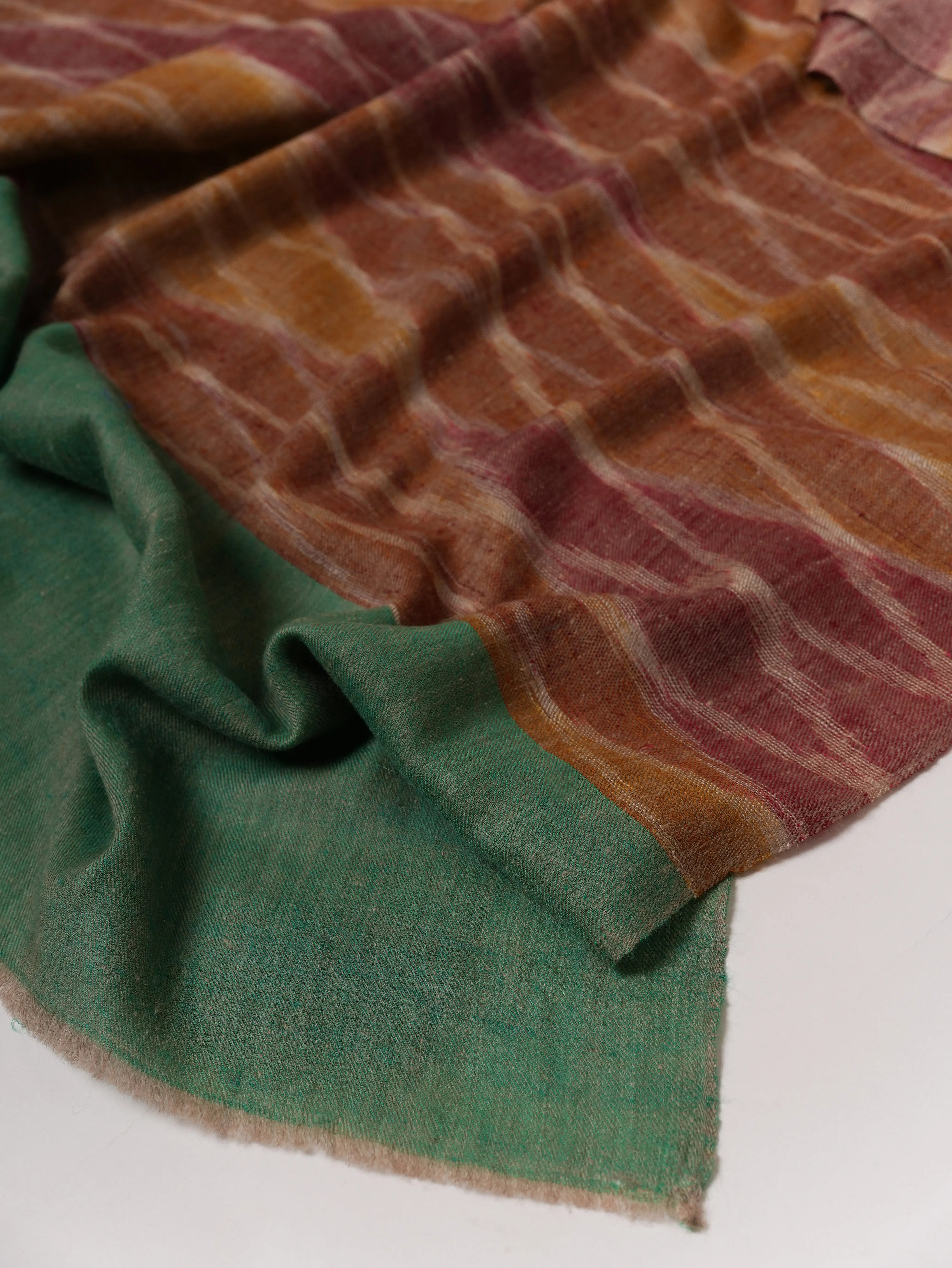 Artisan Ikat Pashmina Shawl Featuring Green Accented Ends