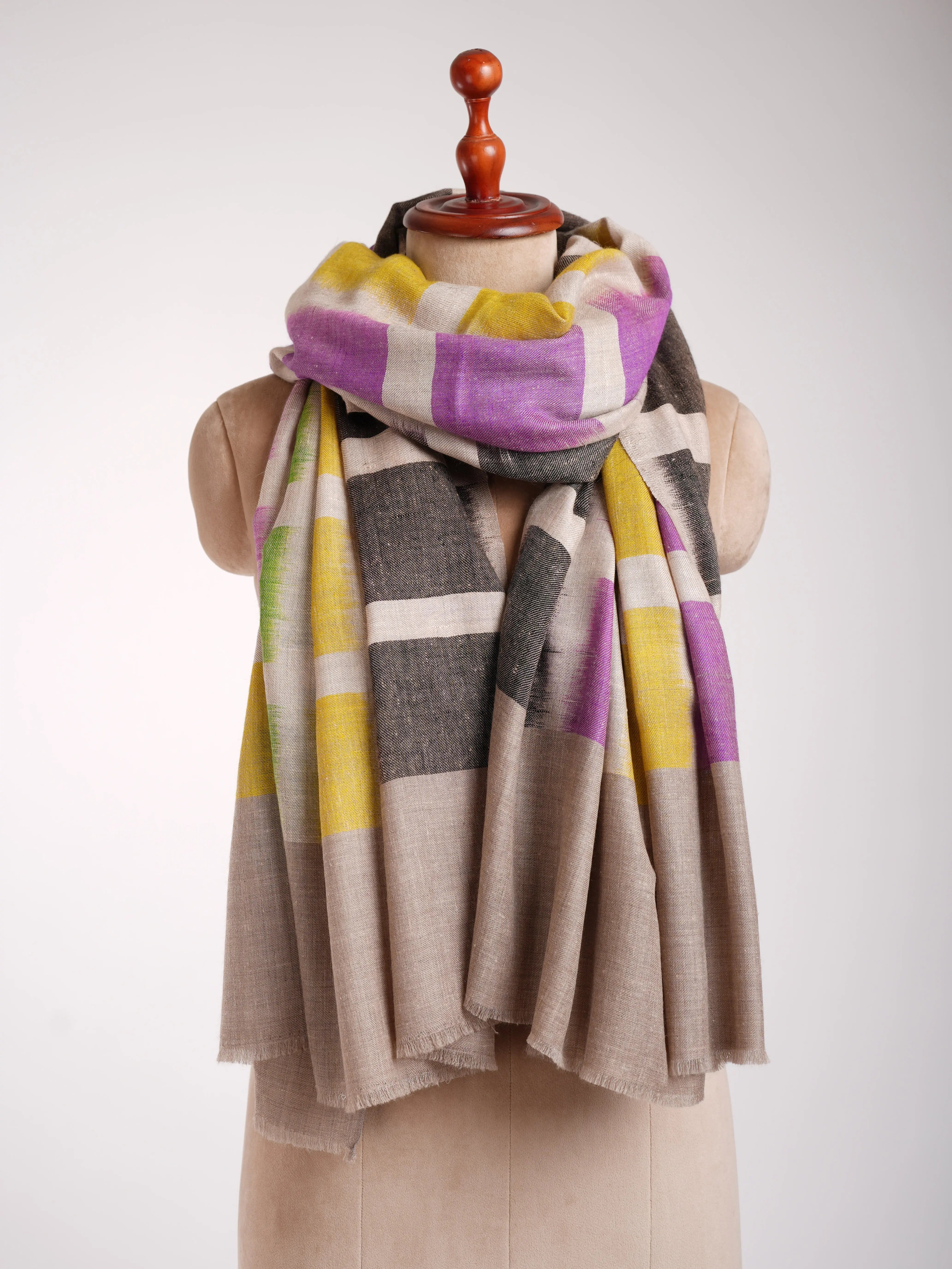 Handwoven Contemporary Ikat Pashmina Shawl Shahkaar