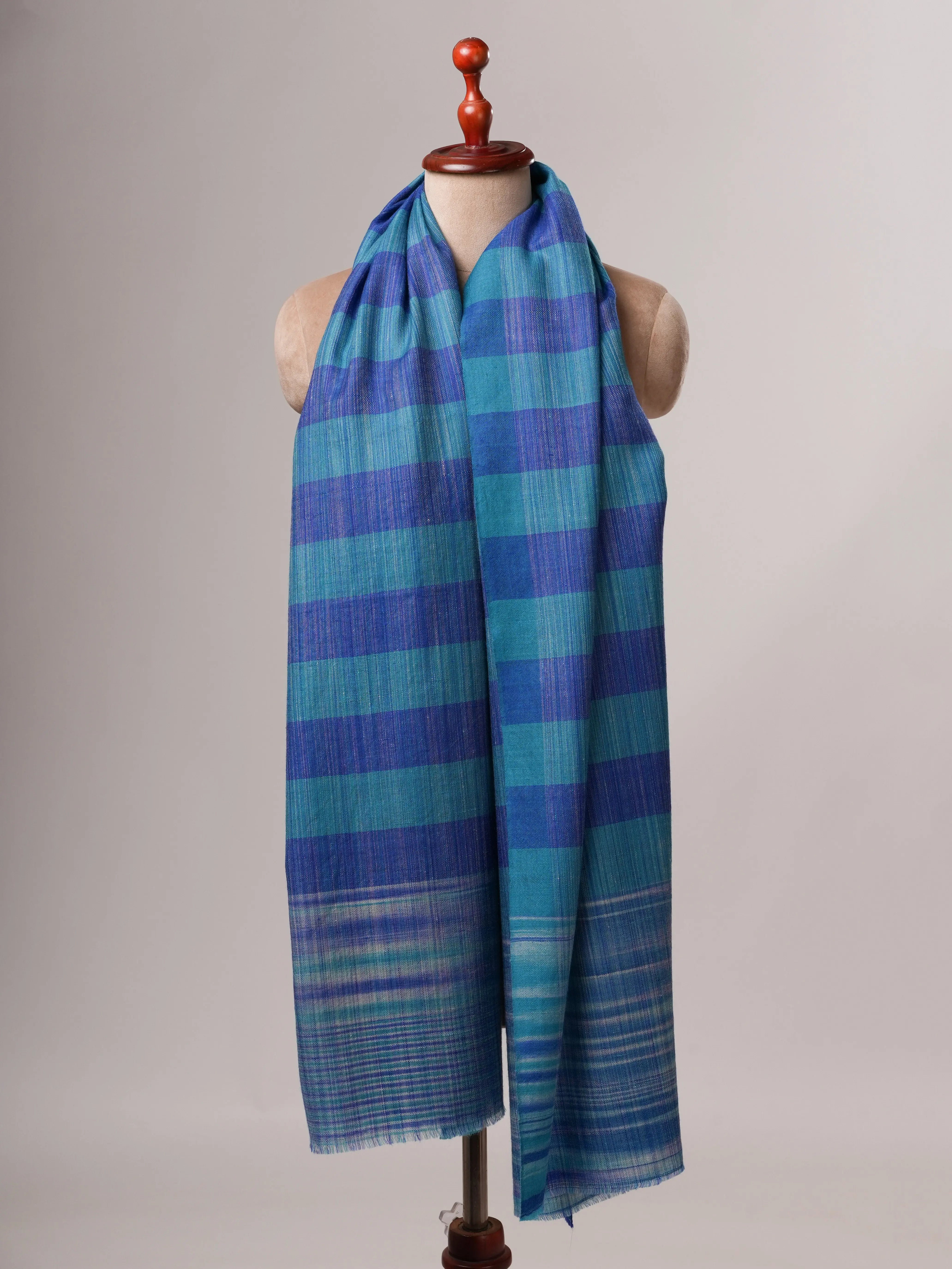Hand Crafted Contemporary Blue Pure Pashmina Shawl