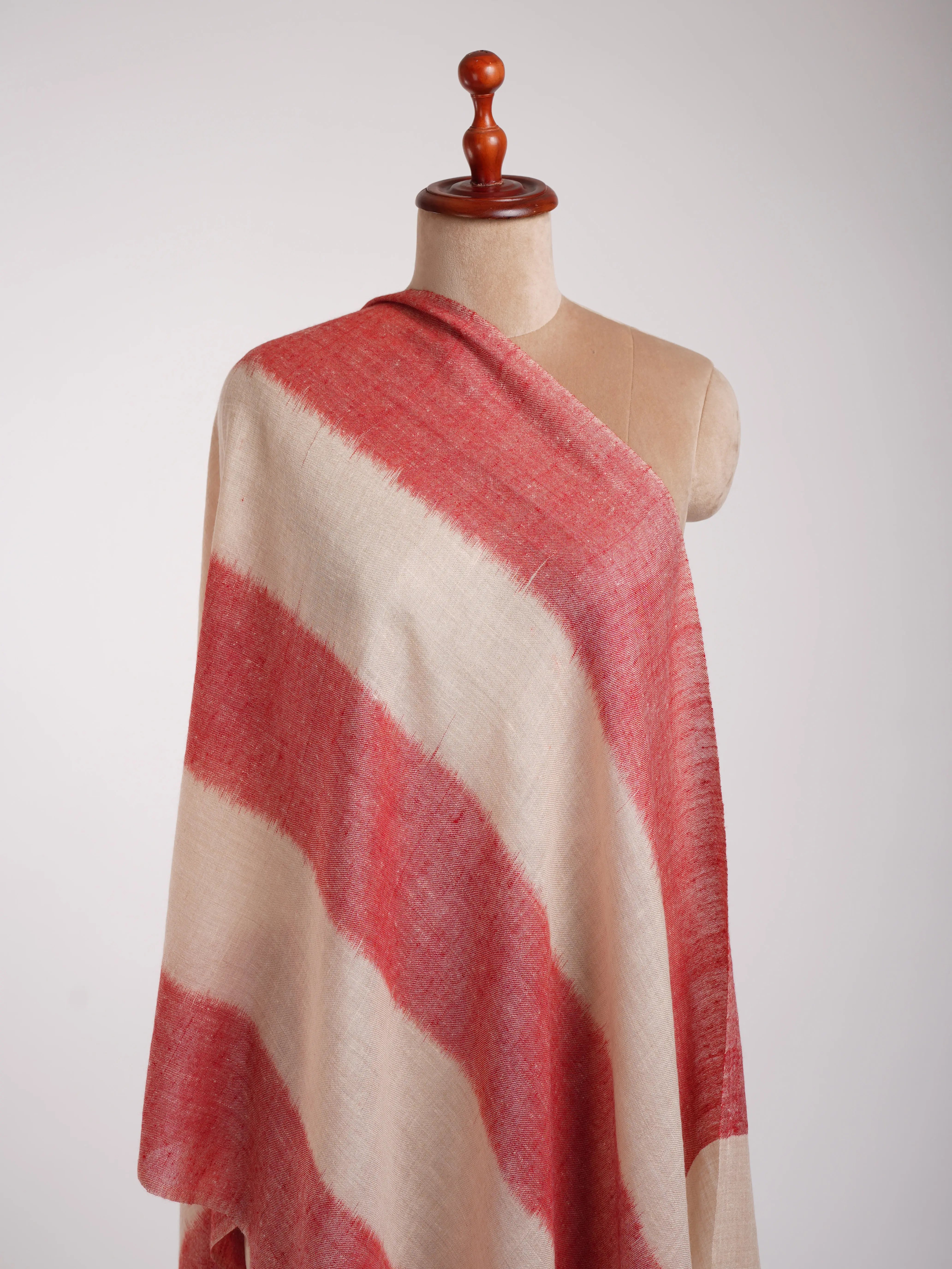 Artisan Crafted Handwoven Cashmere Scarf in Ivory and Red Shahkaar