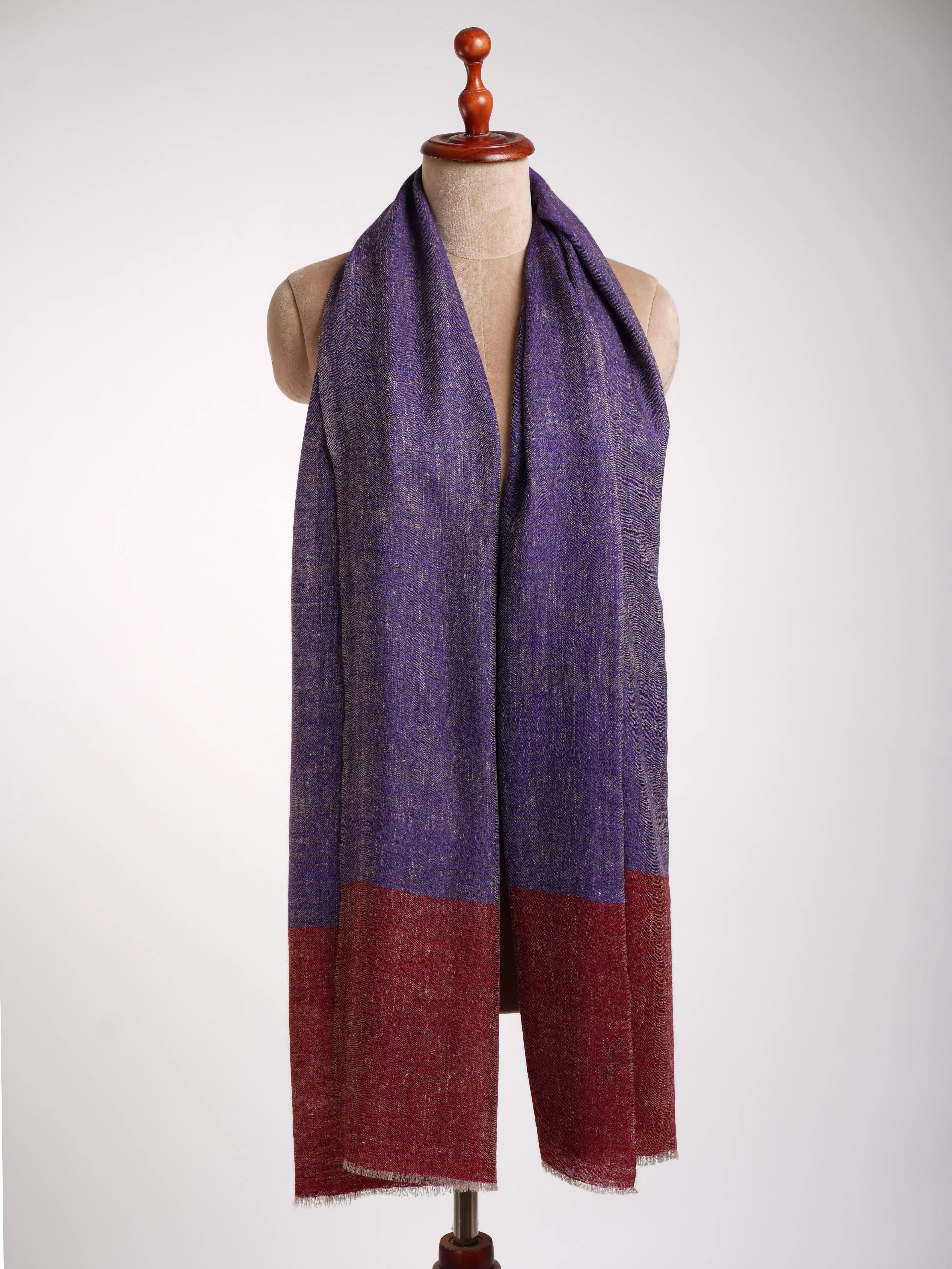 Handwoven Baby Soft Cashmere Scarf in Blue and Red Shahkaar