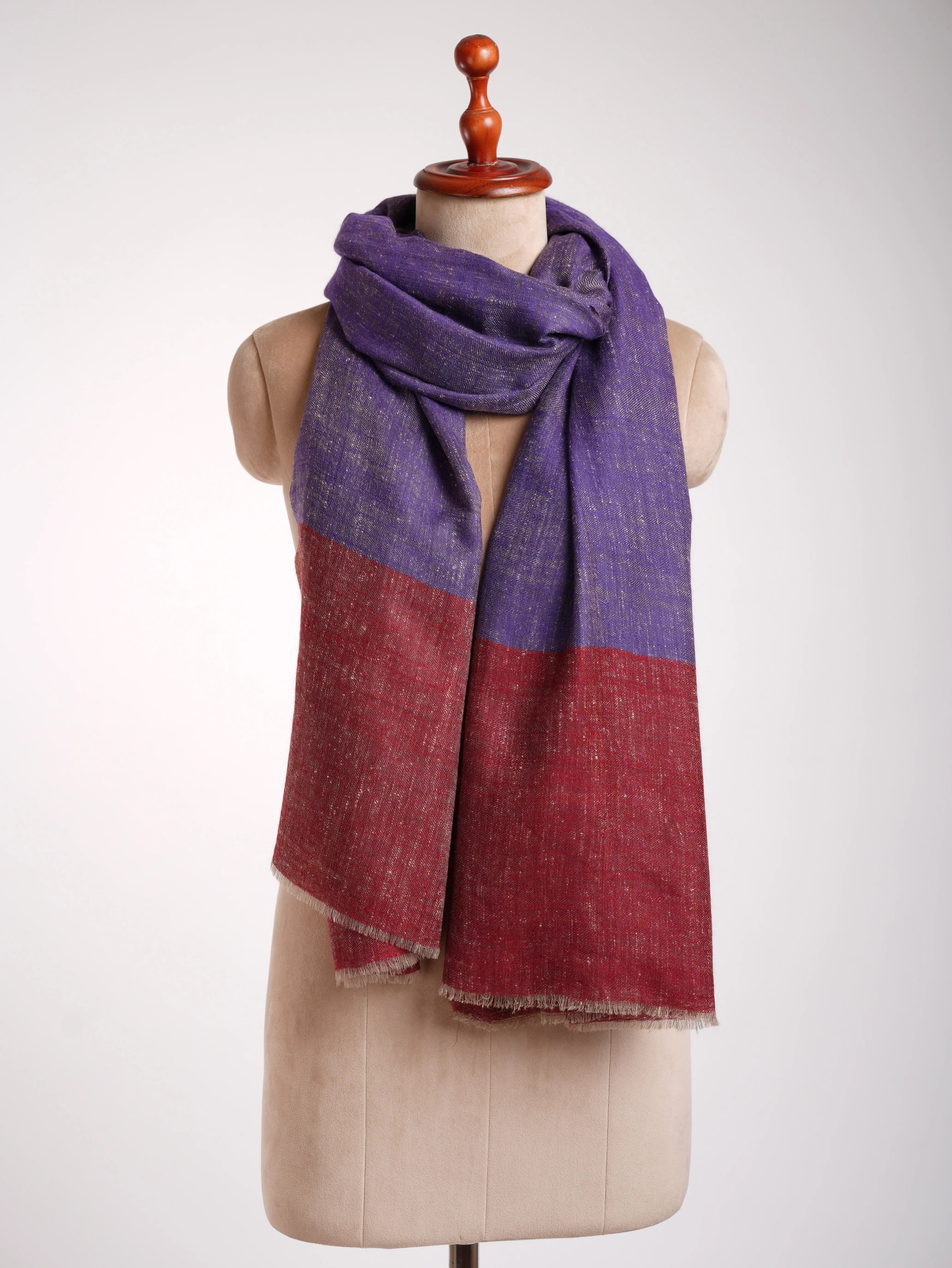 Handwoven Baby Soft Cashmere Scarf in Blue and Red Shahkaar