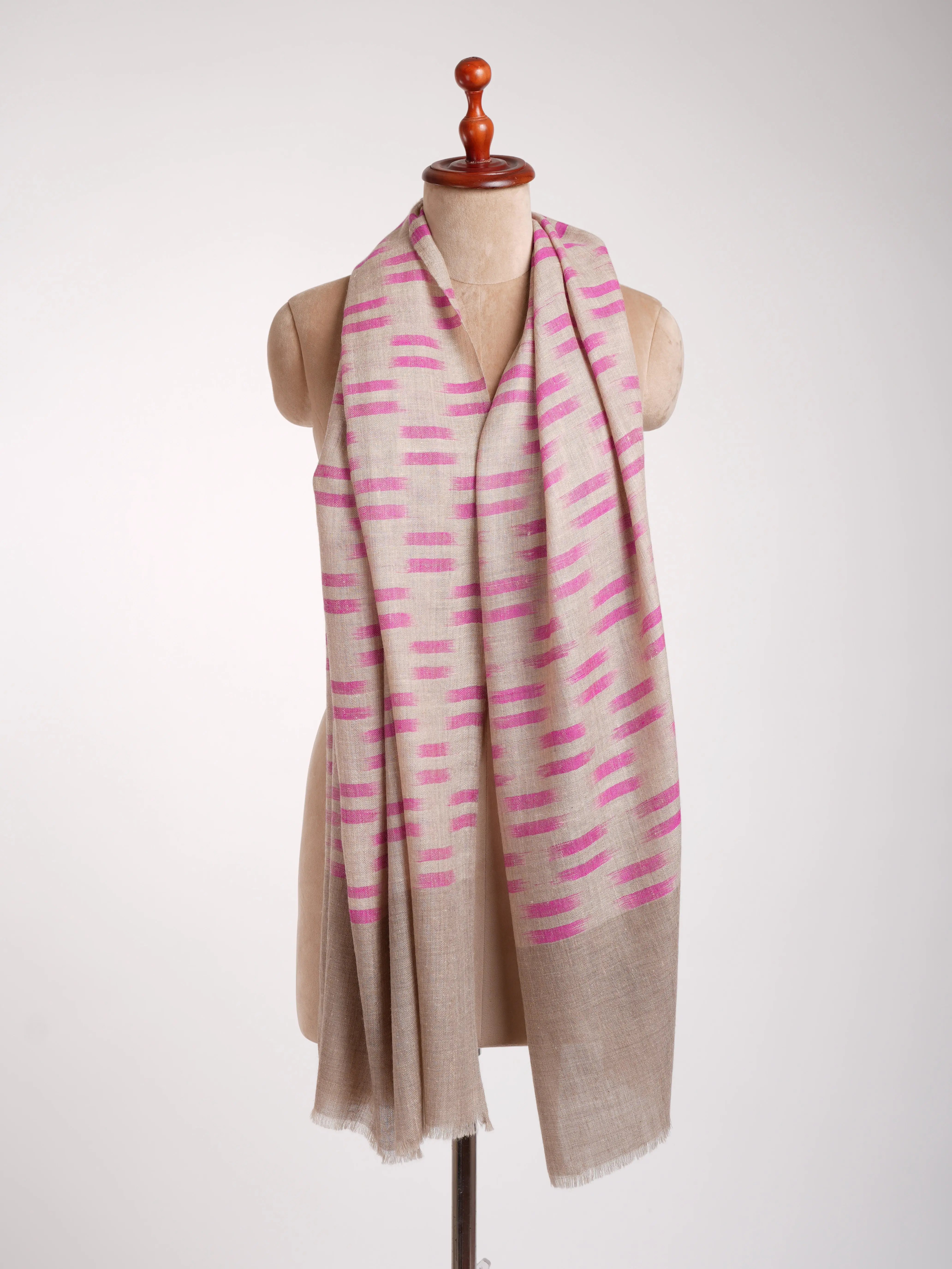 Contemporary Handloomed Baby Soft Ikat Cashmere Scarf Shahkaar