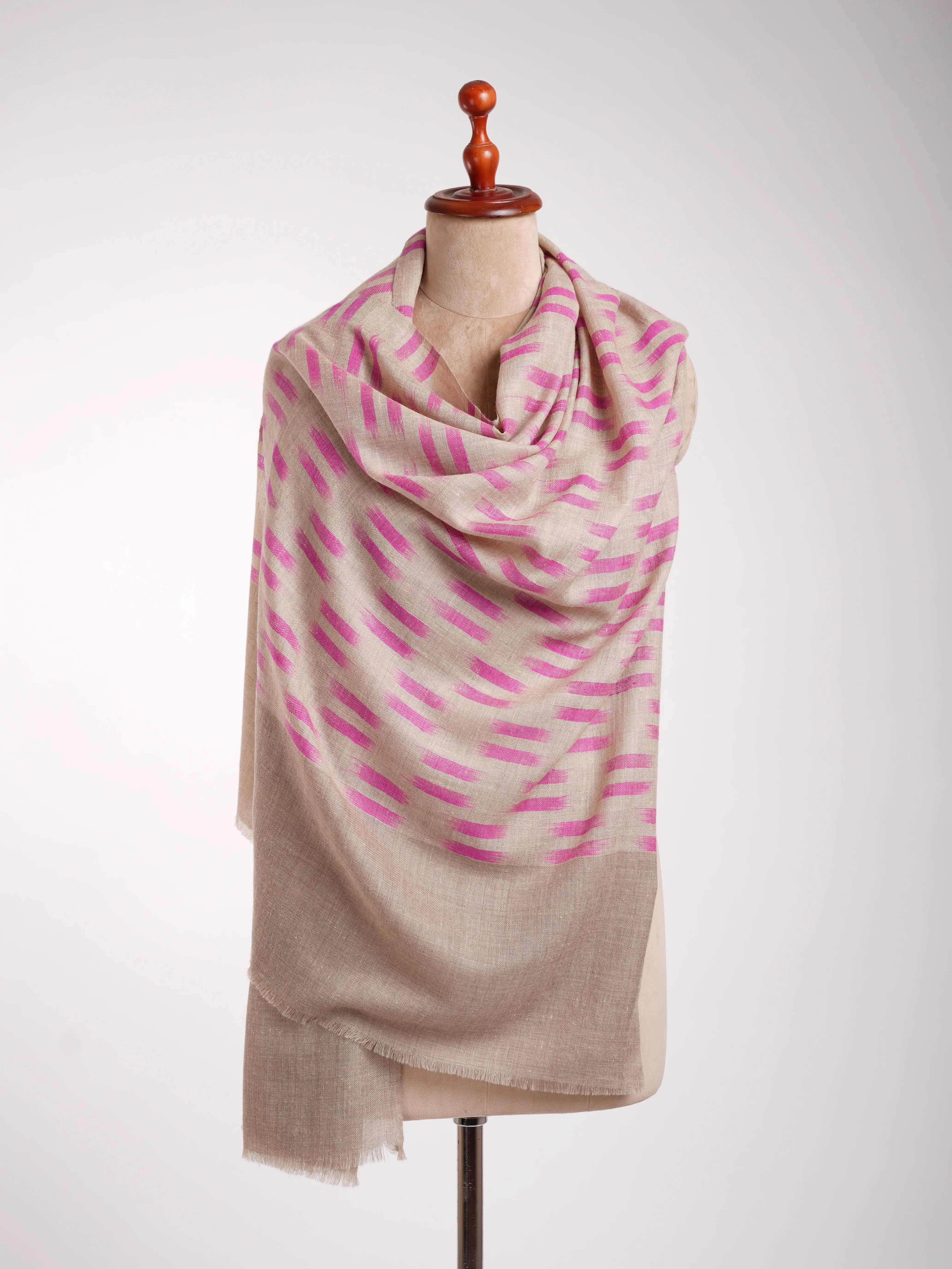 Contemporary Handloomed Baby Soft Ikat Cashmere Scarf Shahkaar