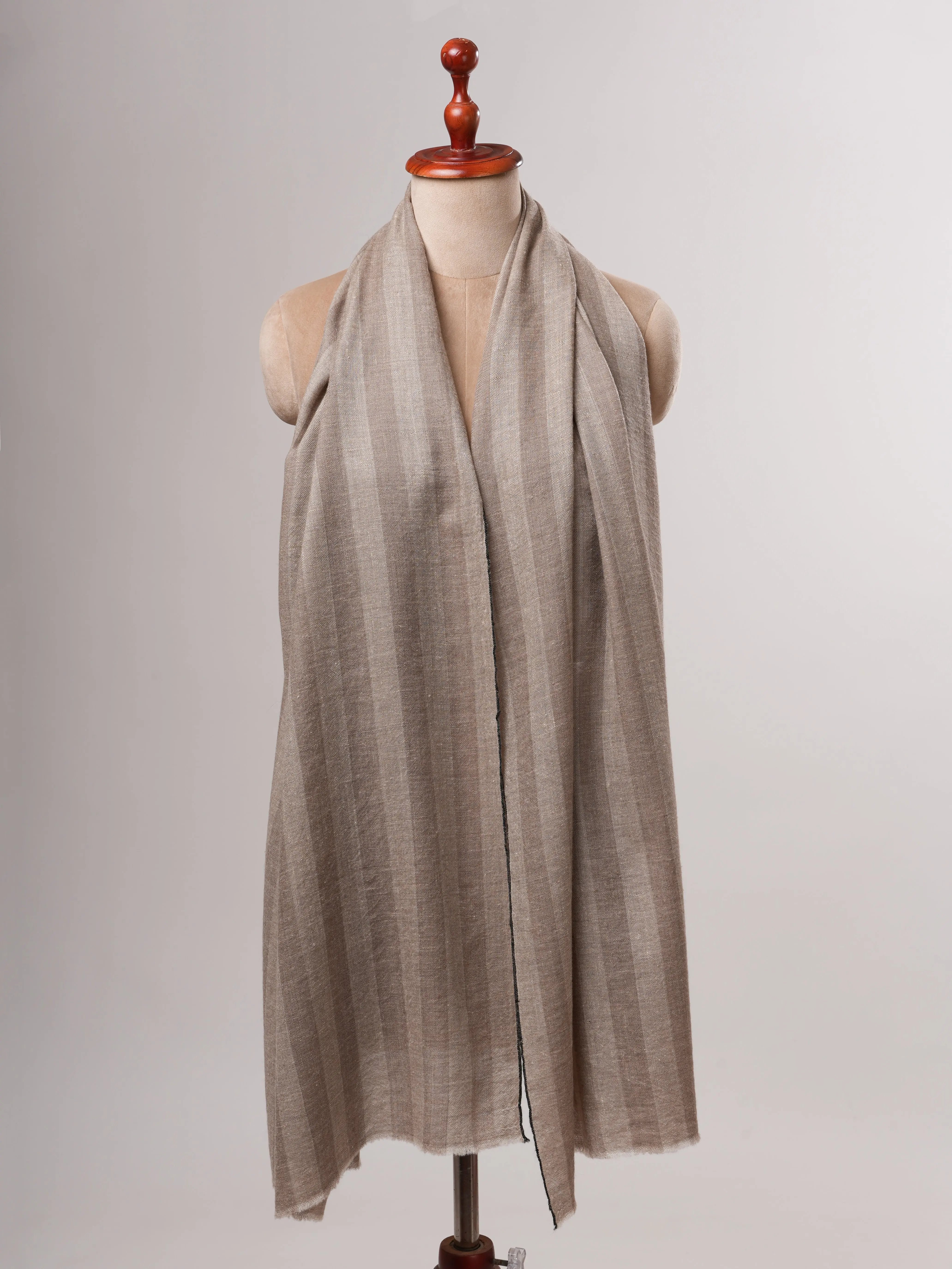 Natural Grey Stripe Baby Soft Cashmere Stole Shahkaar