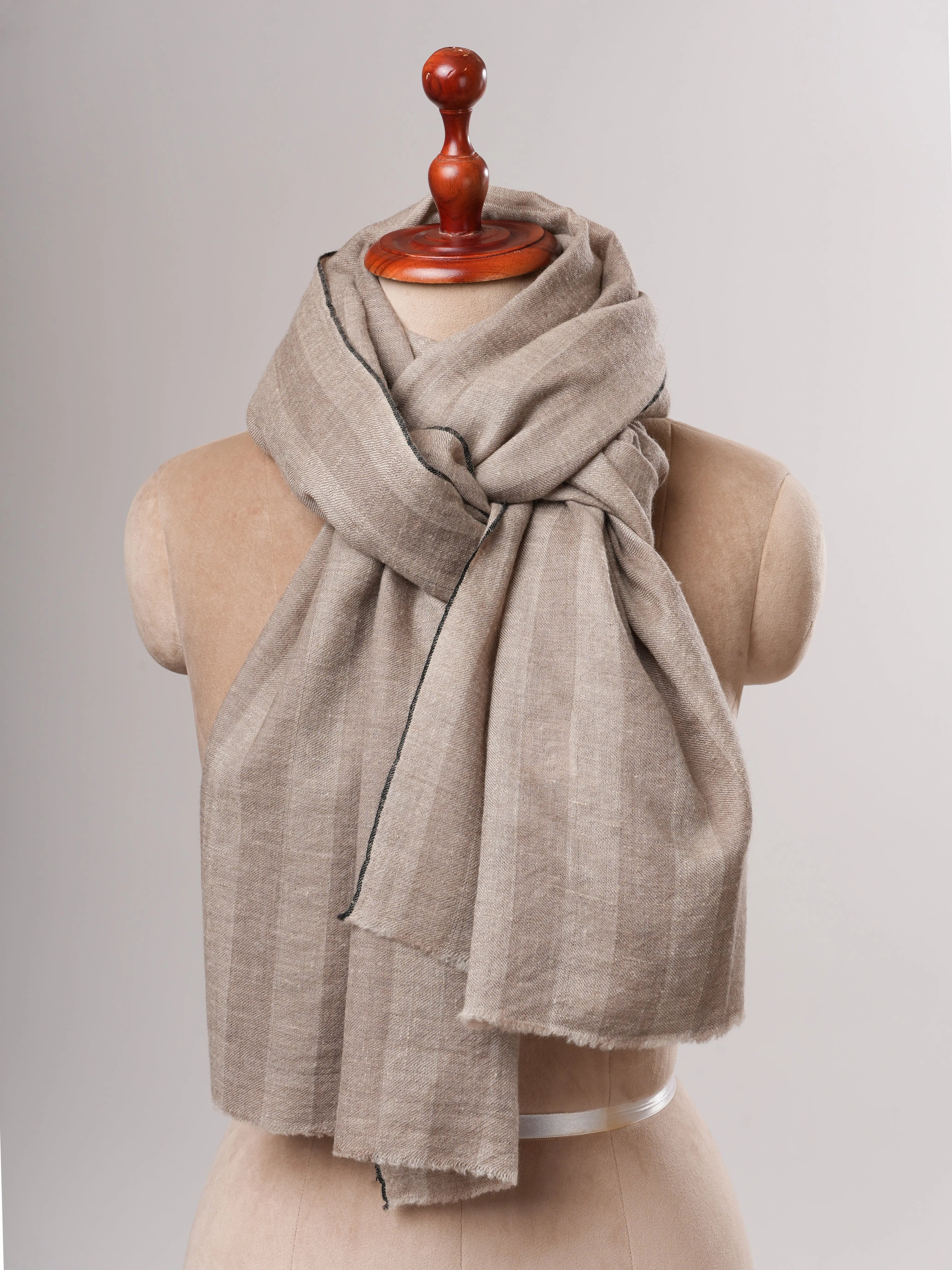 Natural Grey Stripe Baby Soft Cashmere Stole Shahkaar