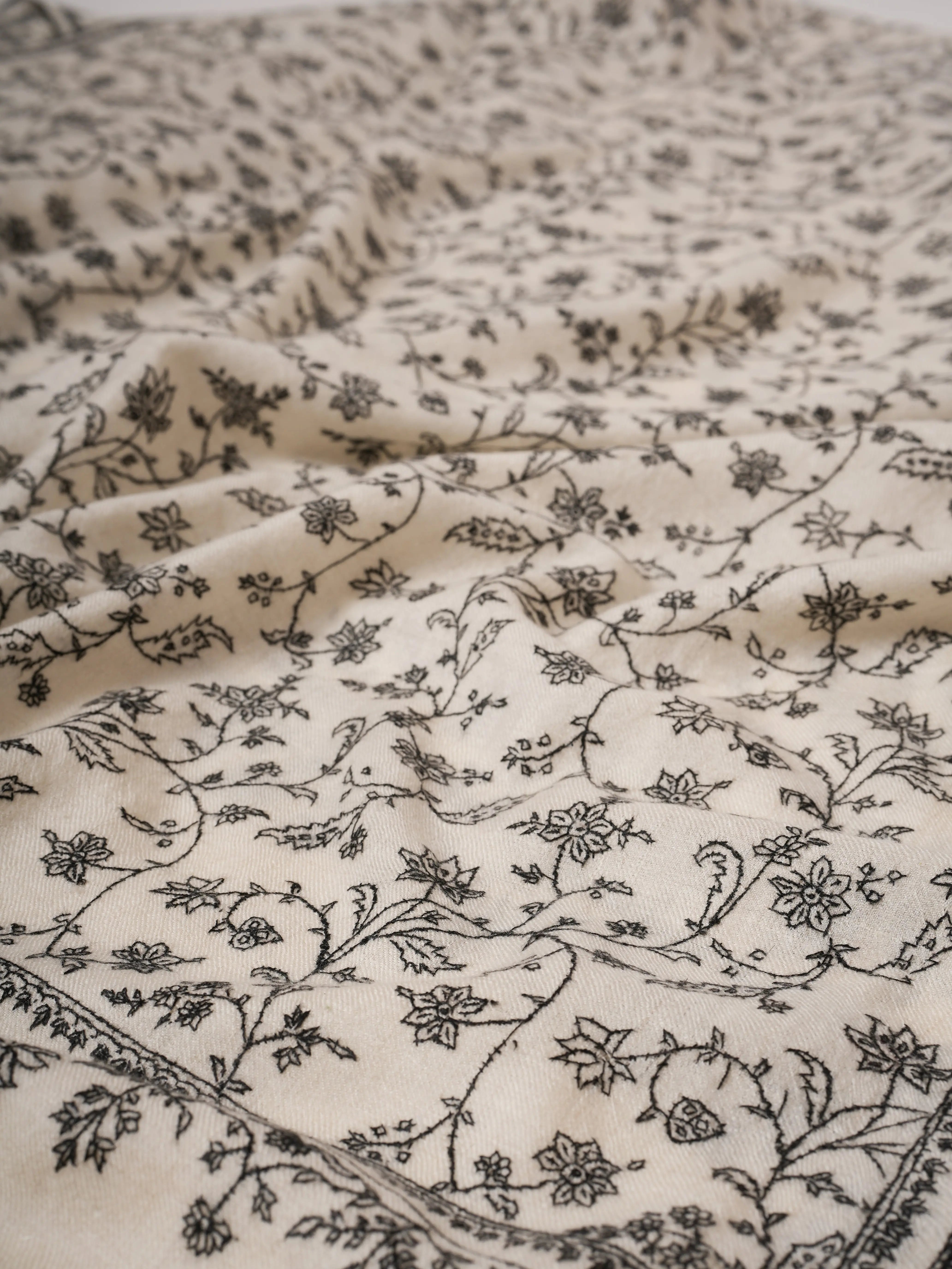 Ivory Kashmiri Pashmina Shawl with Black Sozni Jali Embroidery Shahkaar