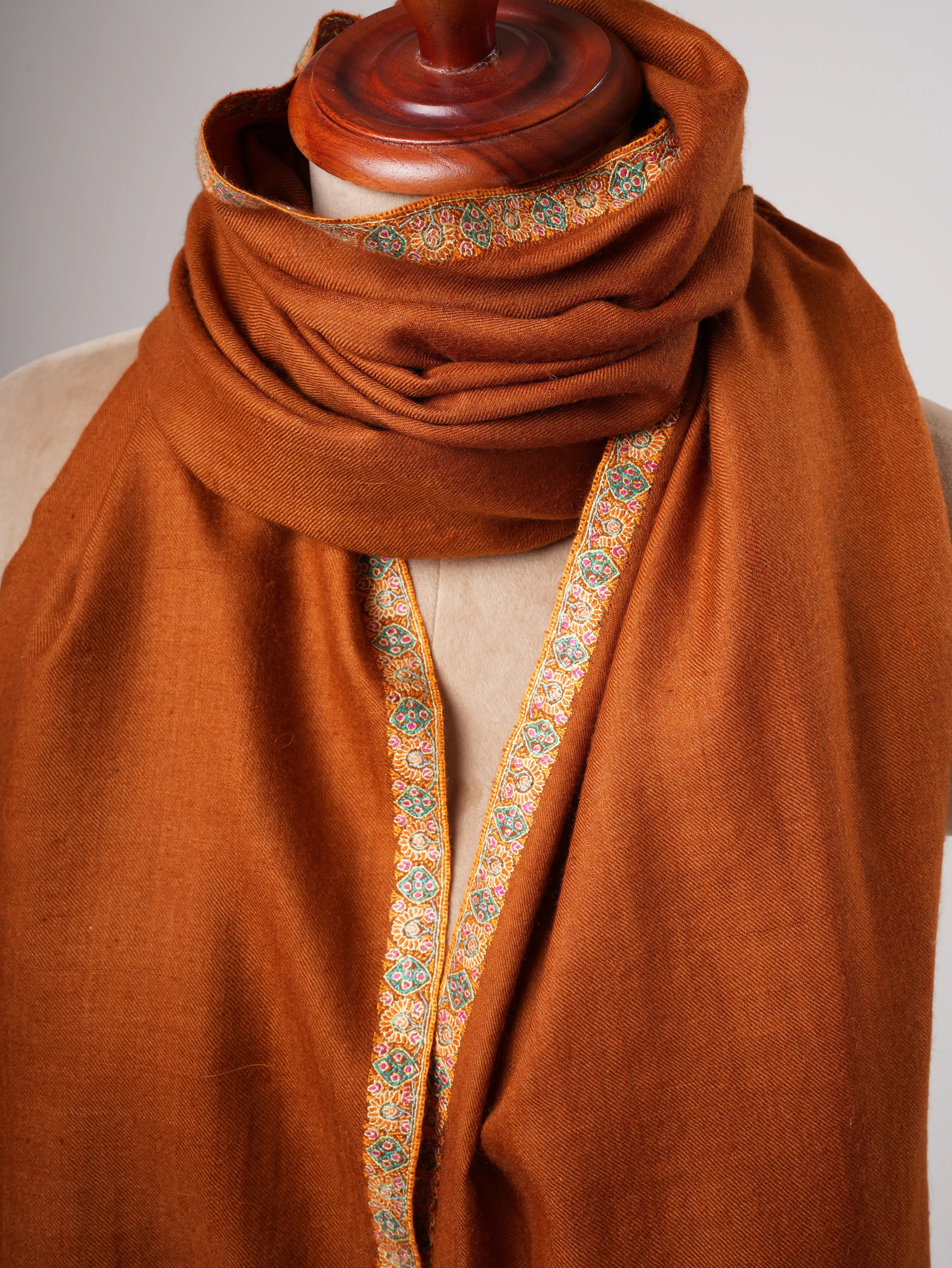 Rust Hashia Embroidered Kashmiri Pashmina Shawl – Warm Festive Luxury Wrap Shahkaar