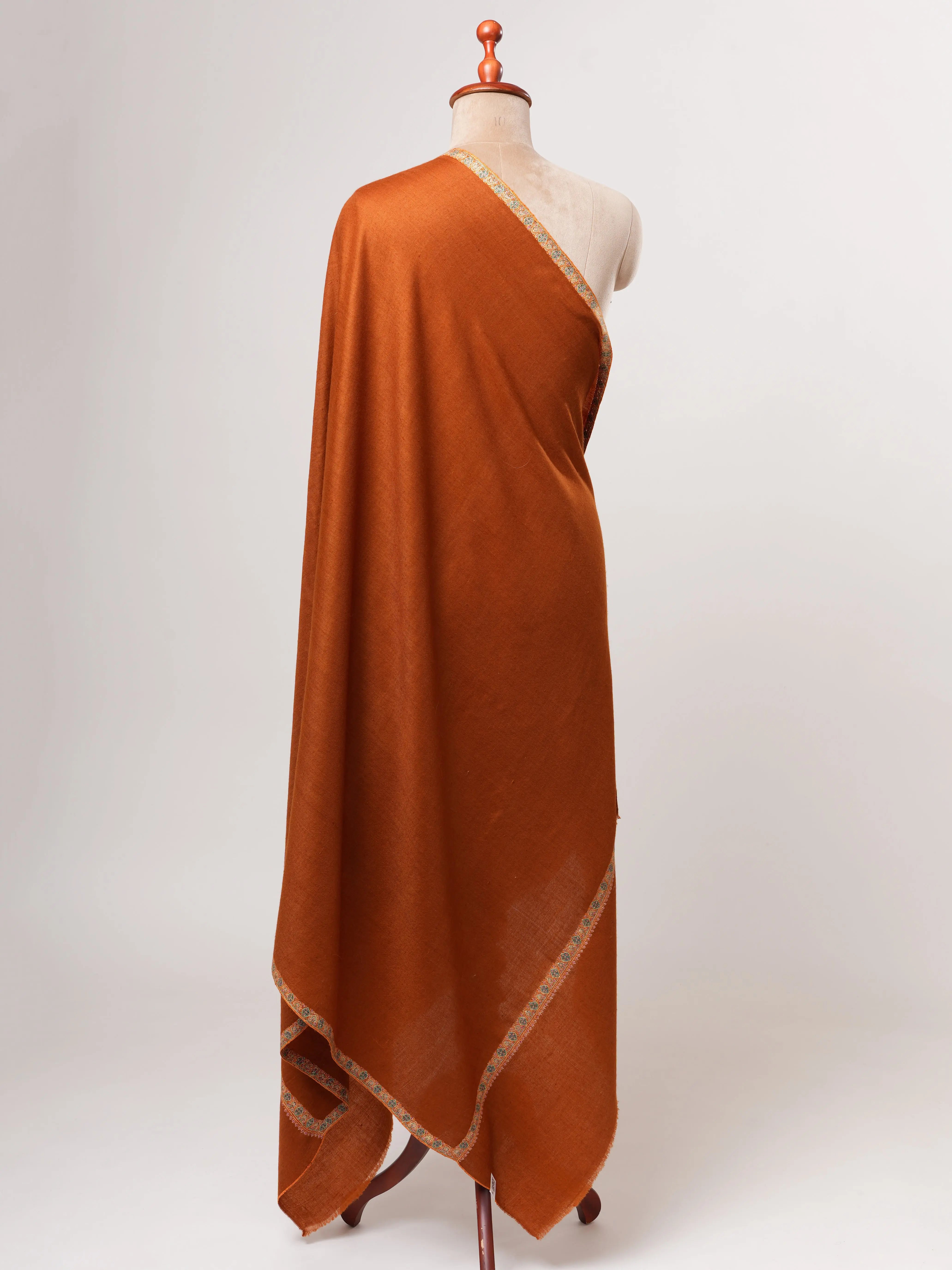Rust Hashia Embroidered Kashmiri Pashmina Shawl – Warm Festive Luxury Wrap Shahkaar