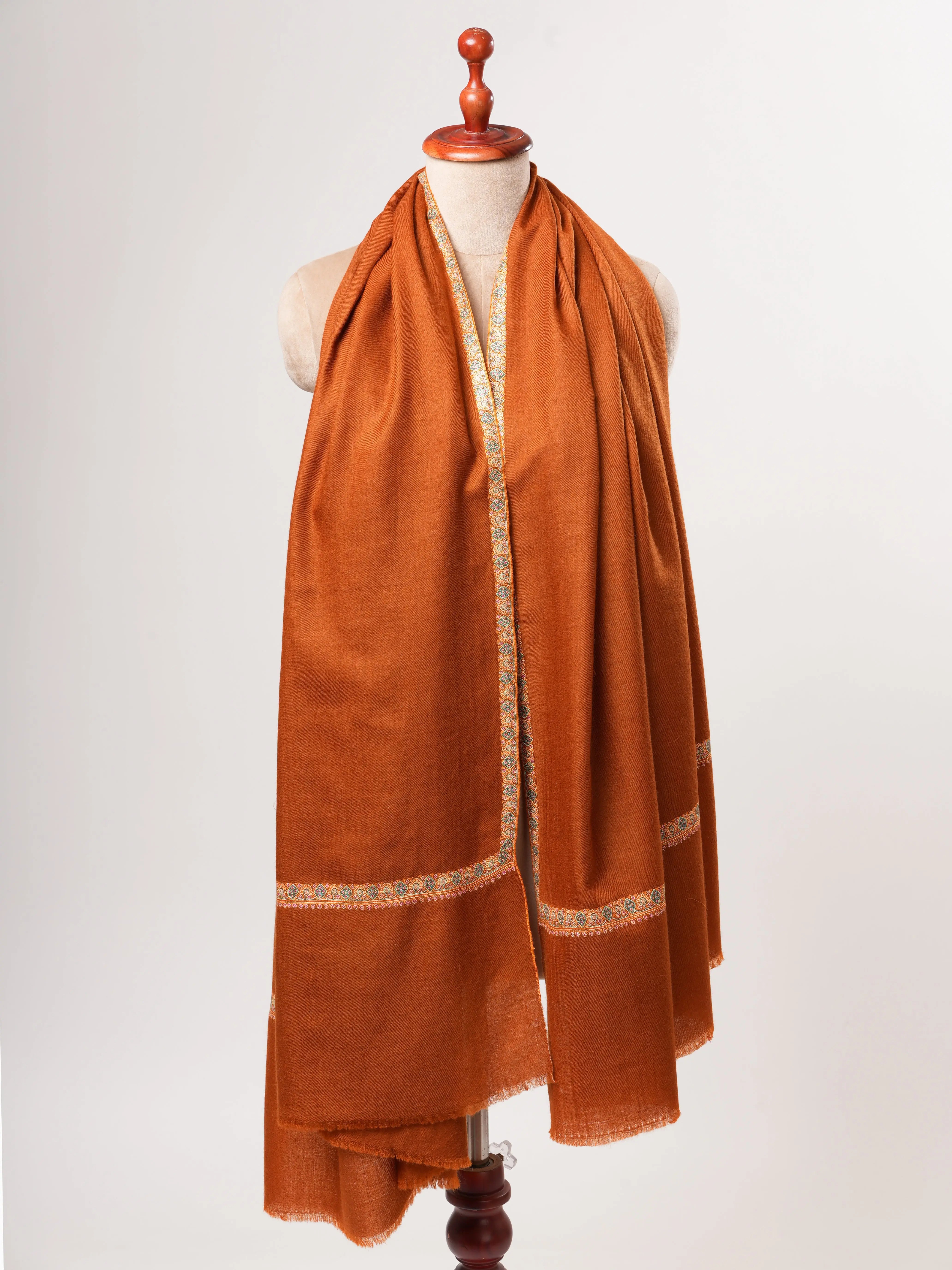 Rust Hashia Embroidered Kashmiri Pashmina Shawl – Warm Festive Luxury Wrap Shahkaar