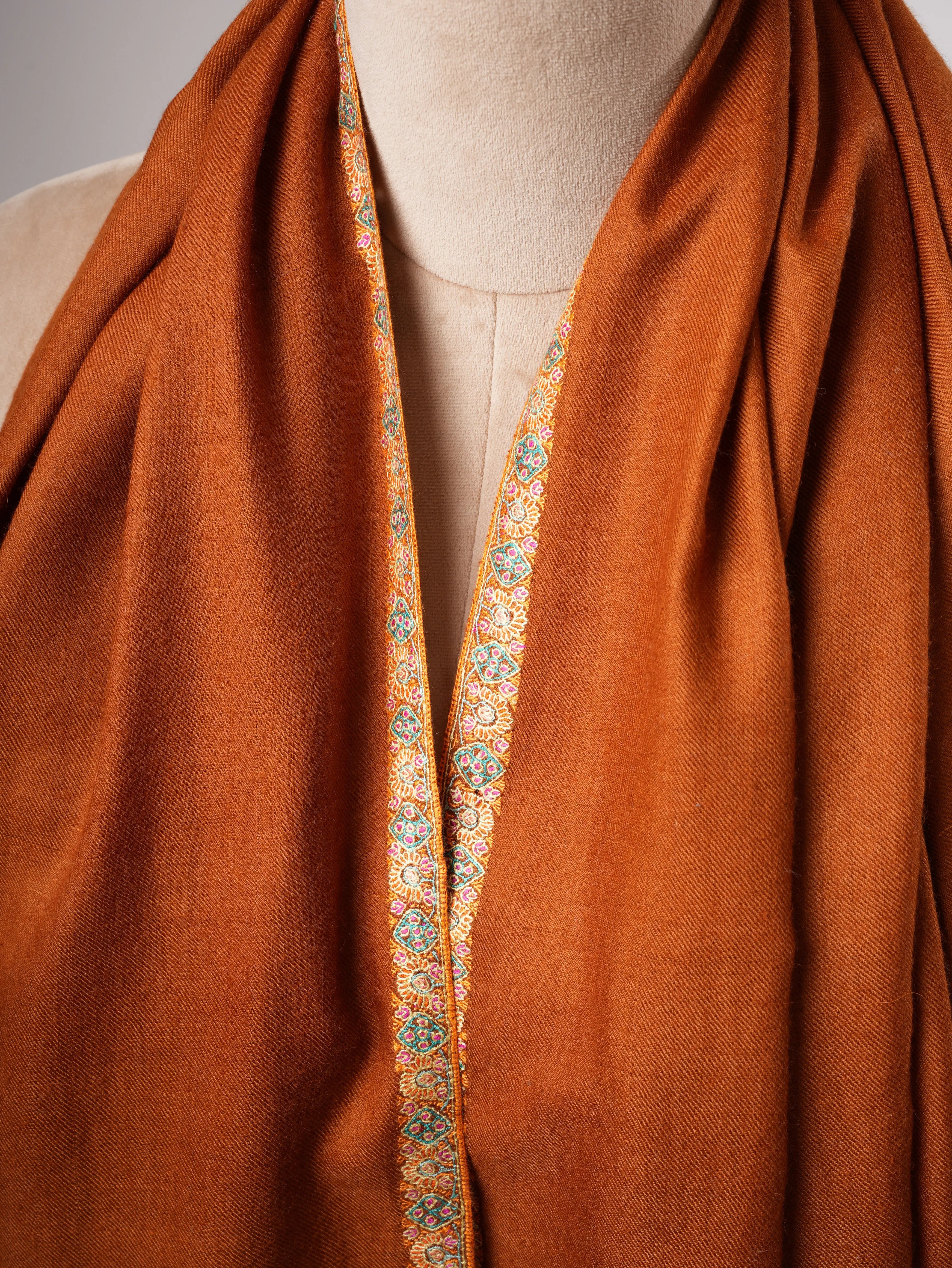 Rust Hashia Embroidered Kashmiri Pashmina Shawl – Warm Festive Luxury Wrap Shahkaar