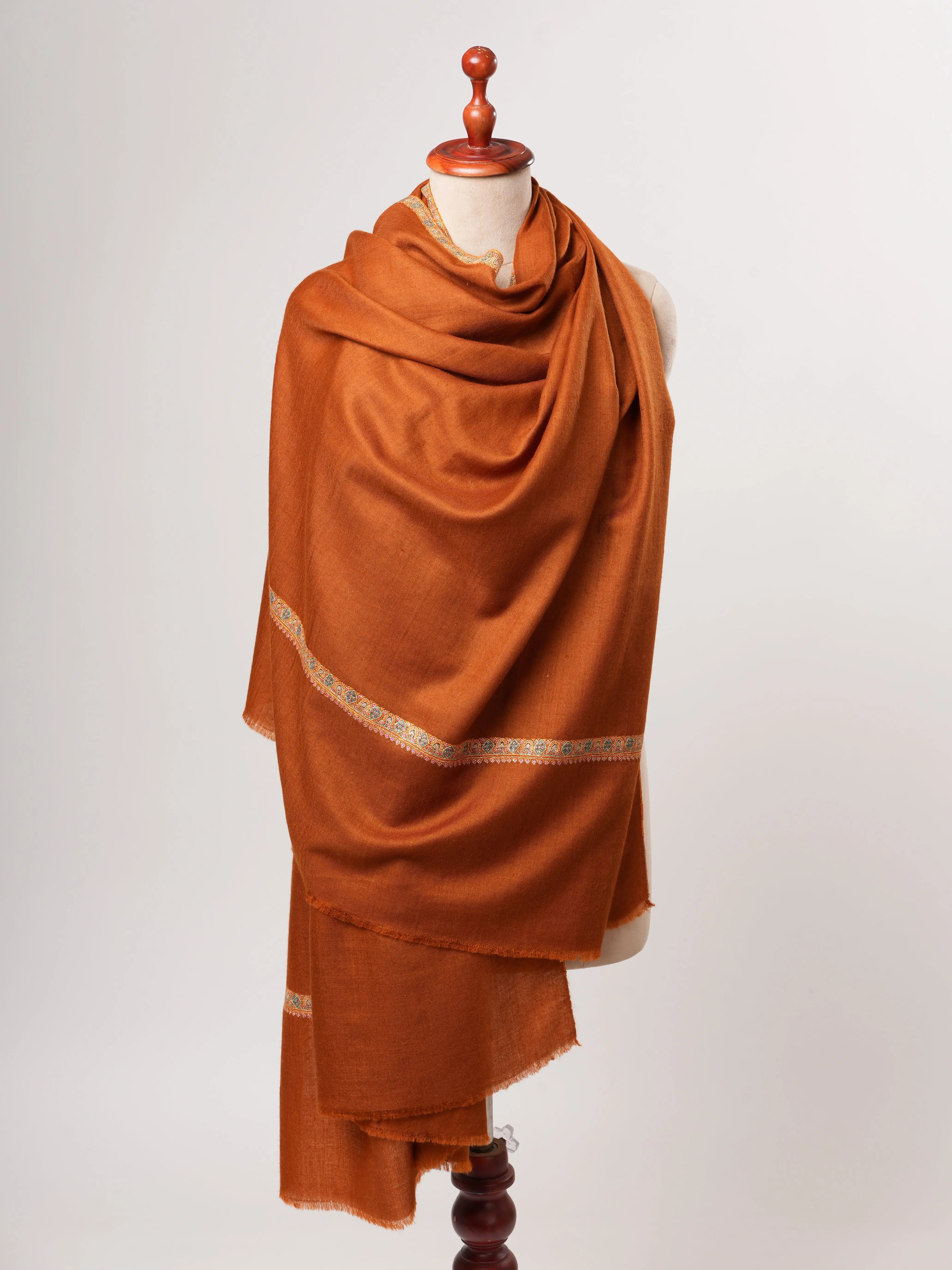 Rust Hashia Embroidered Kashmiri Pashmina Shawl – Warm Festive Luxury Wrap Shahkaar