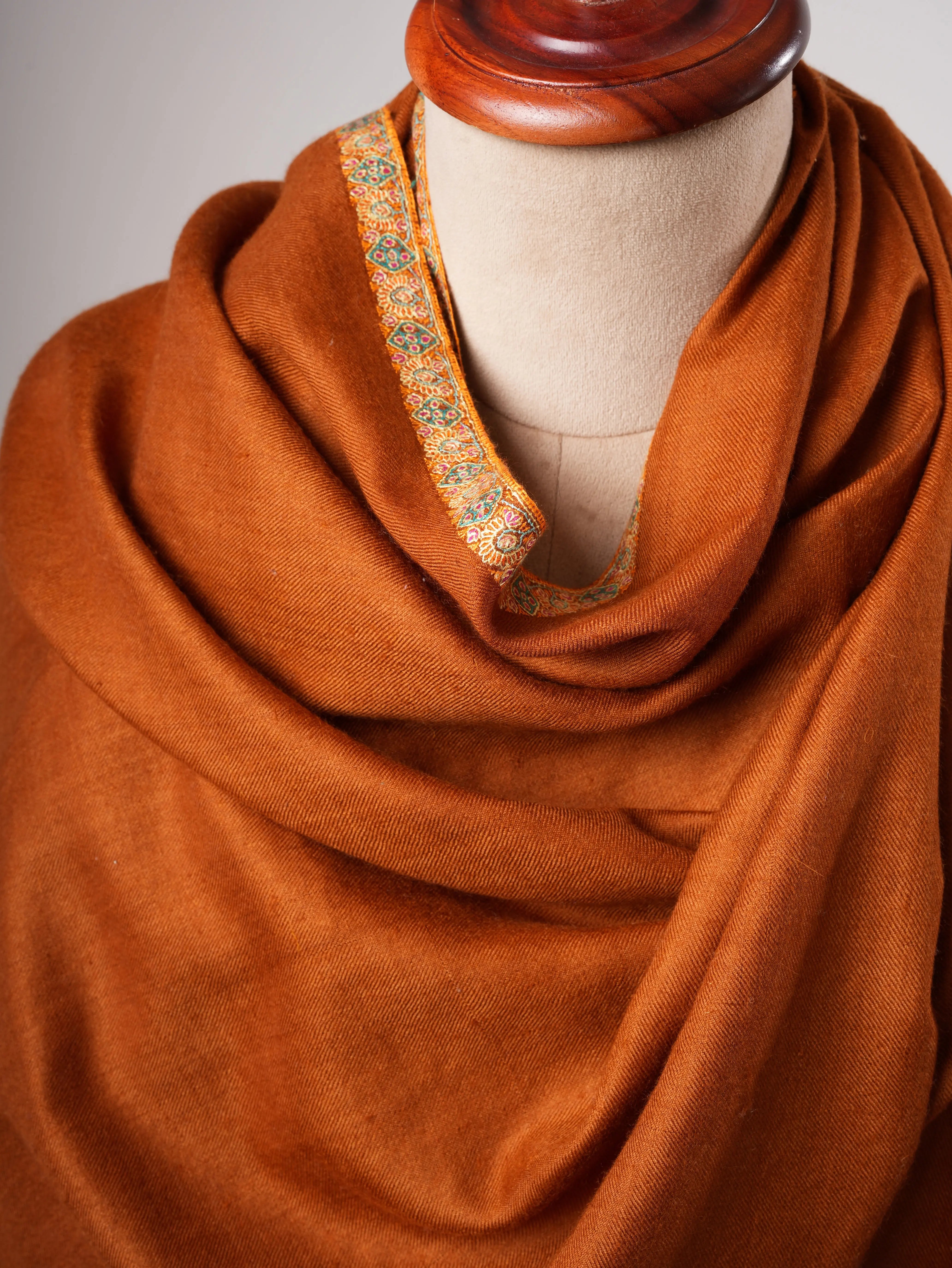 Rust Hashia Embroidered Kashmiri Pashmina Shawl – Warm Festive Luxury Wrap Shahkaar