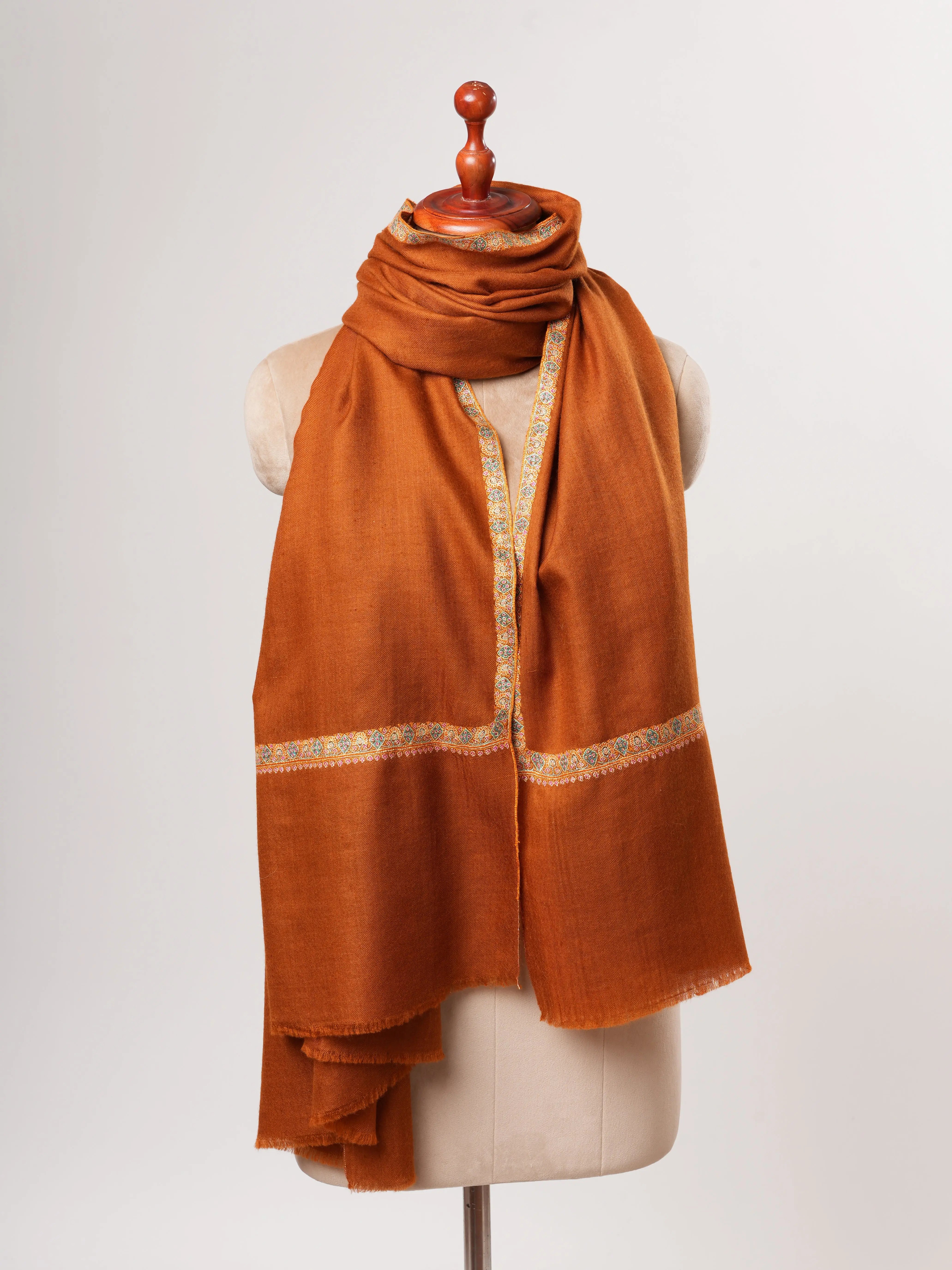 Rust Hashia Embroidered Kashmiri Pashmina Shawl – Warm Festive Luxury Wrap Shahkaar