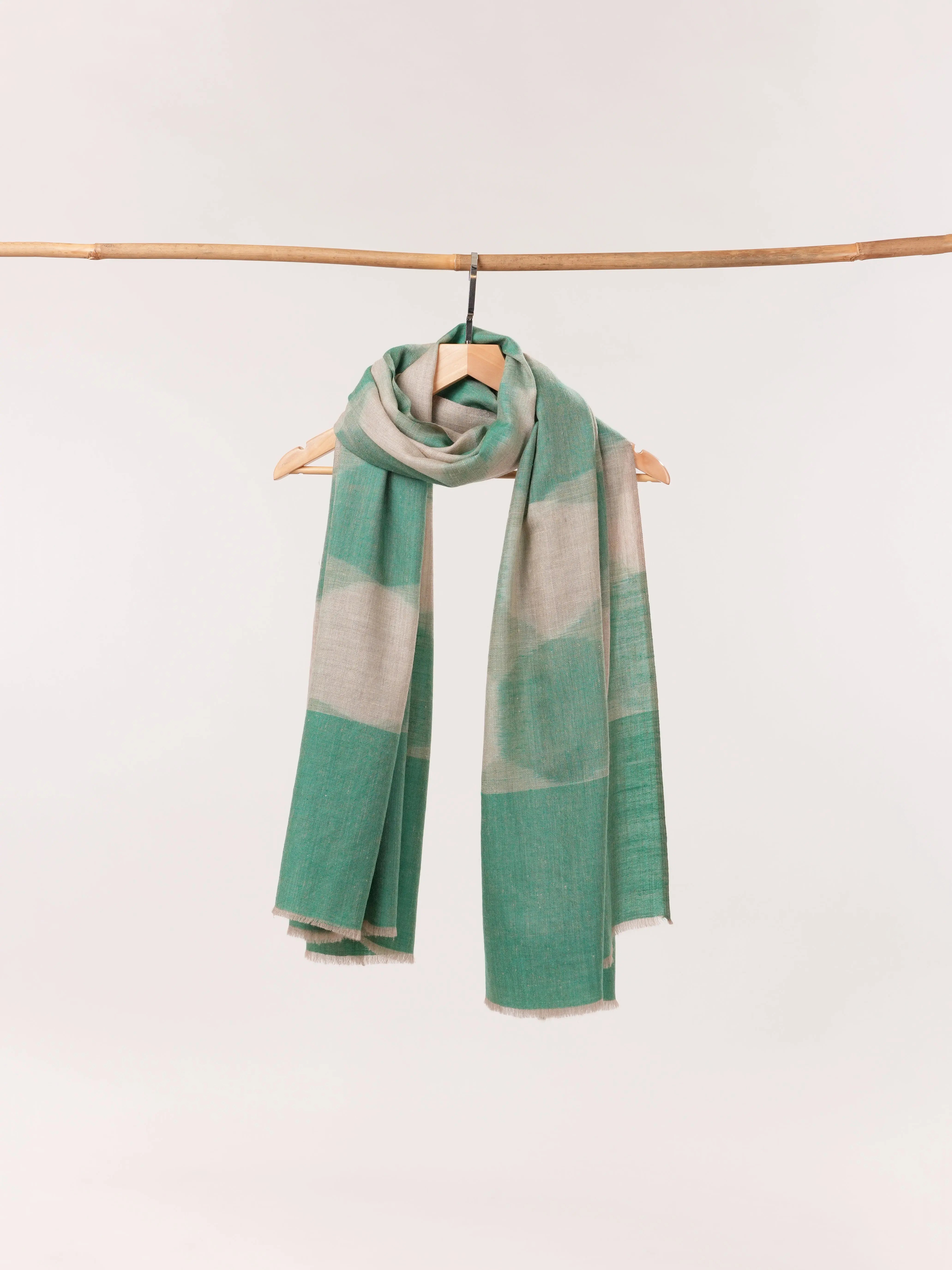 Handwoven Green Ikat Pure Pashmina Shawl Shahkaar.com