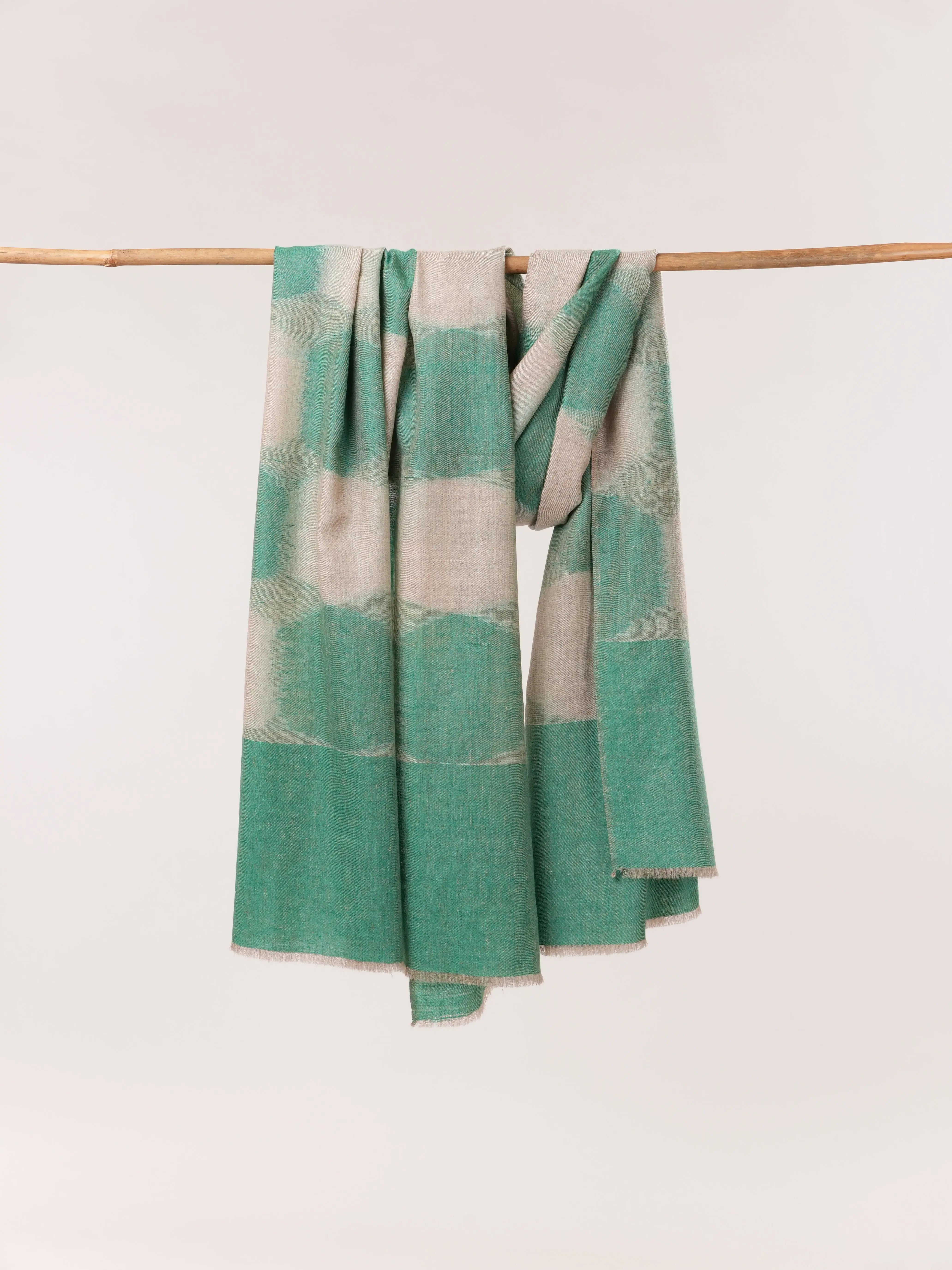 Handwoven Green Ikat Pure Pashmina Shawl Shahkaar.com