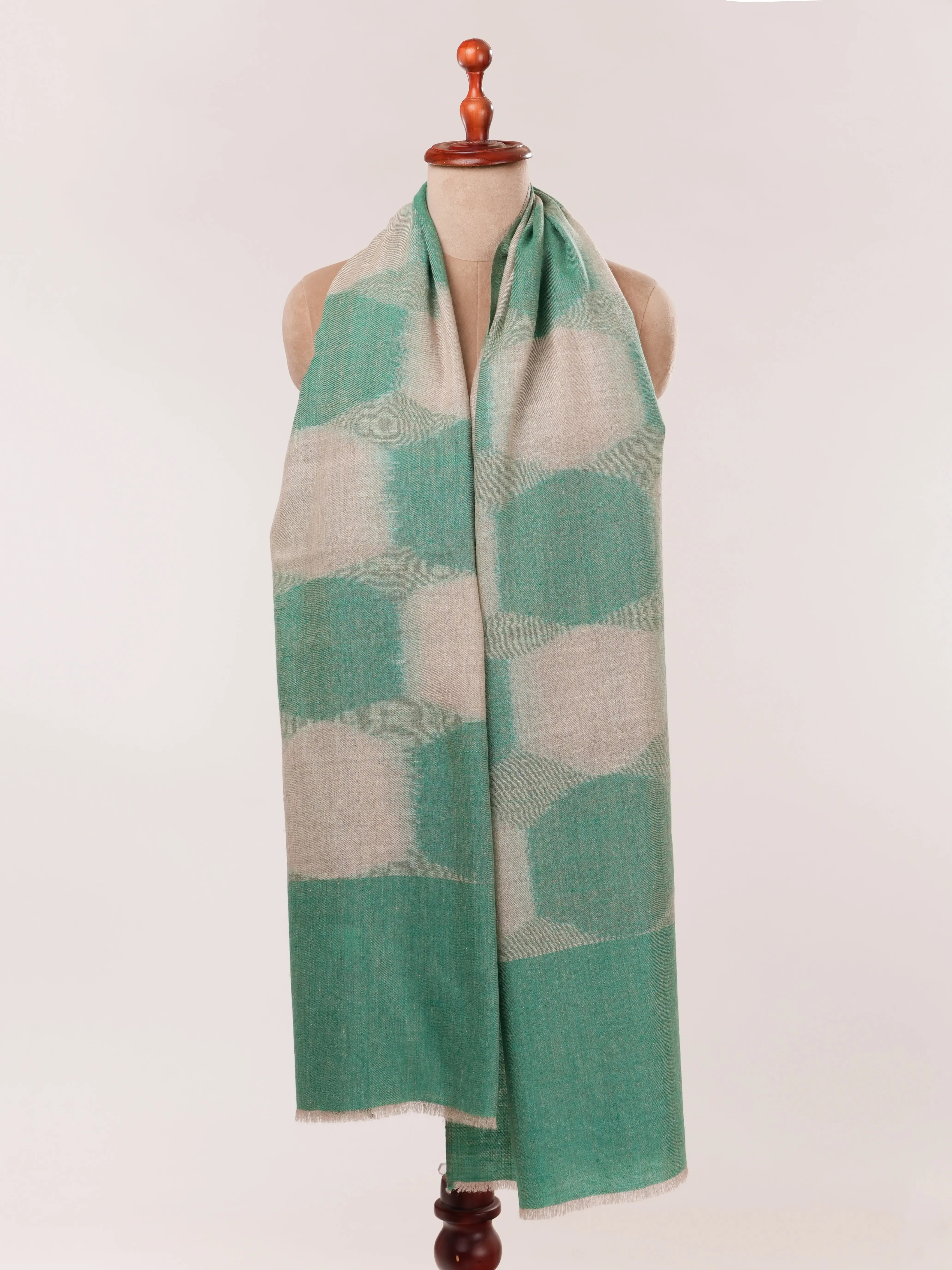 Handwoven Green Ikat Pure Pashmina Shawl Shahkaar.com