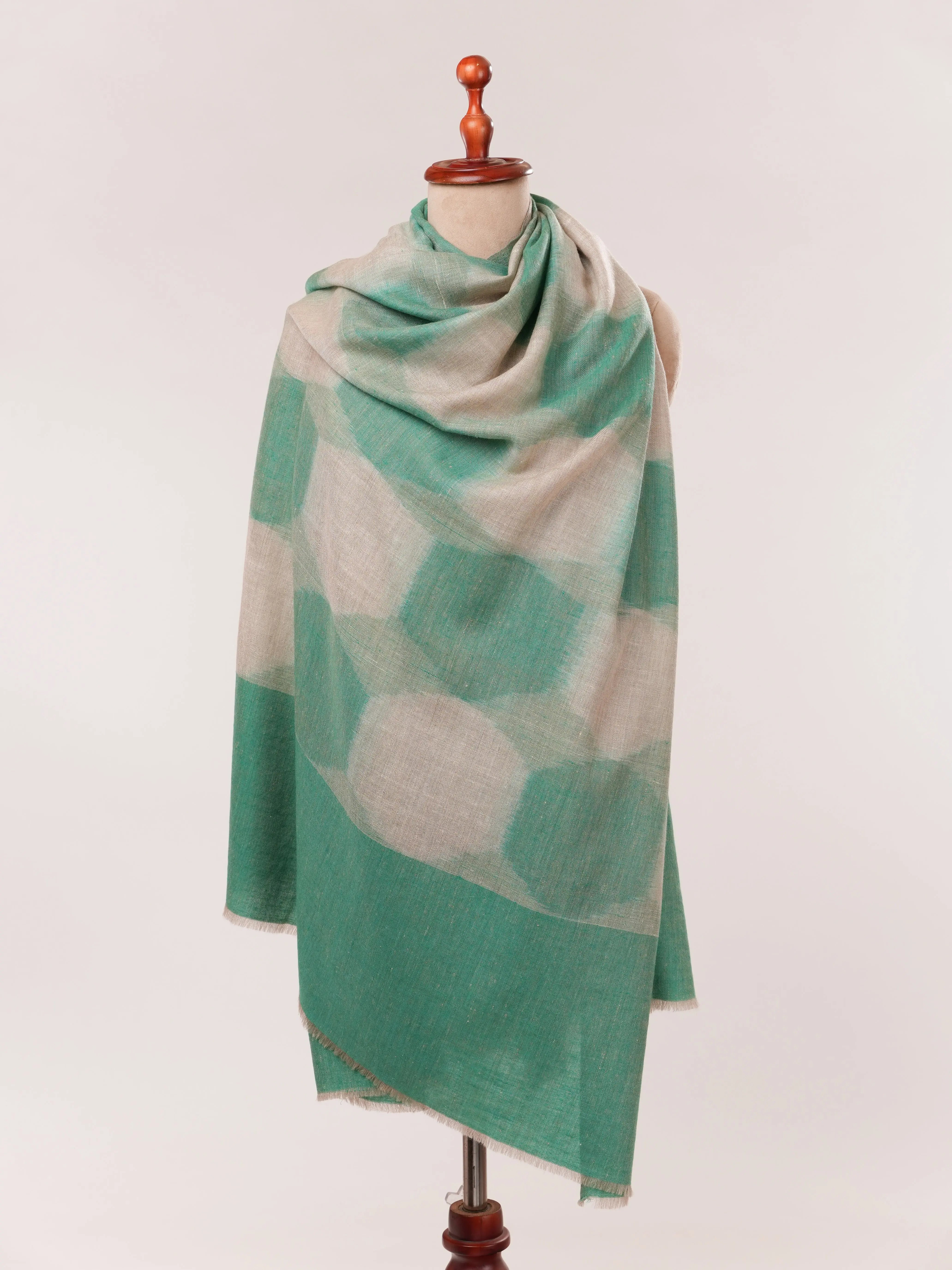 Handwoven Green Ikat Pure Pashmina Shawl Shahkaar.com
