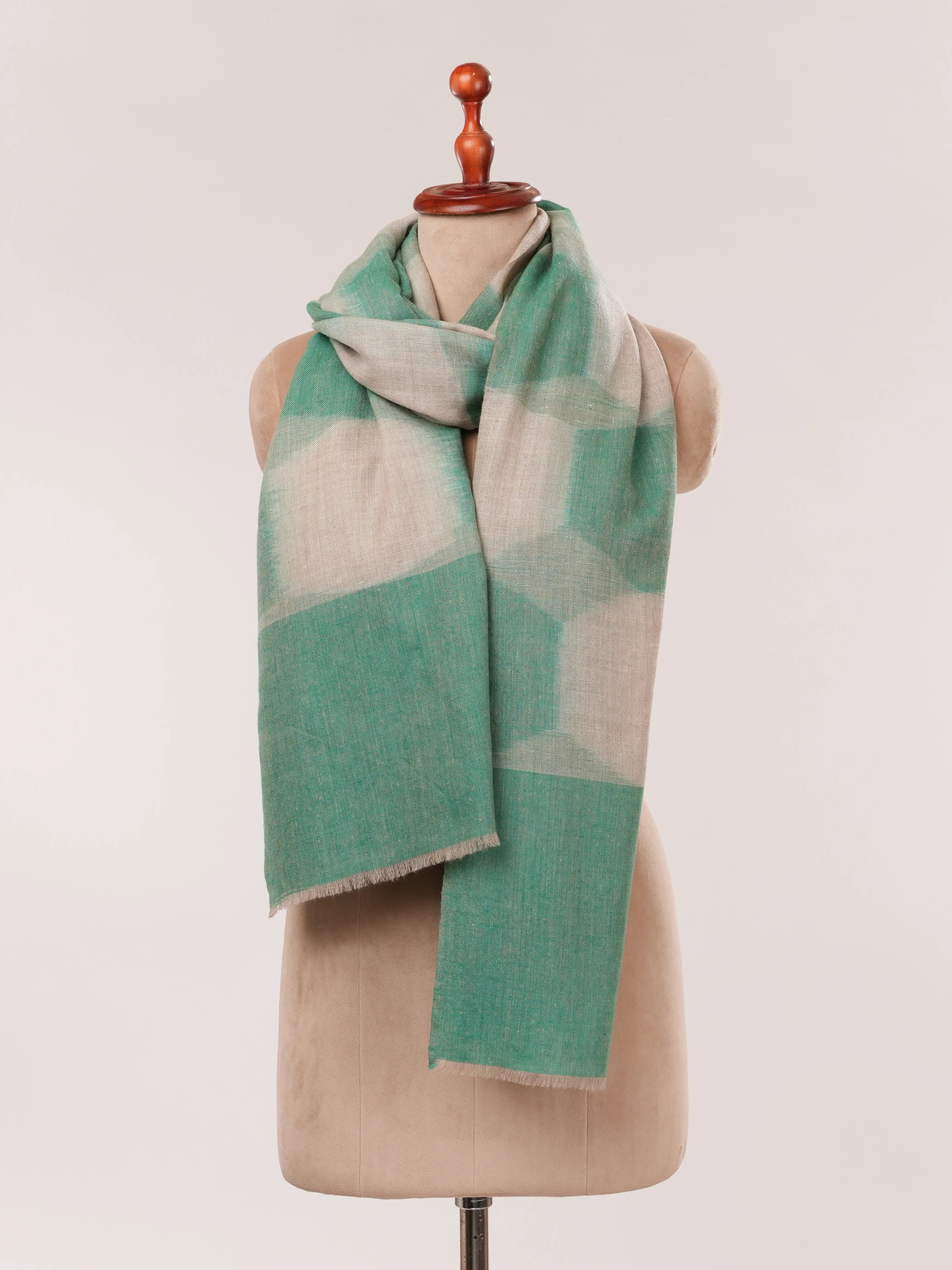 Handwoven Green Ikat Pure Pashmina Shawl Shahkaar.com