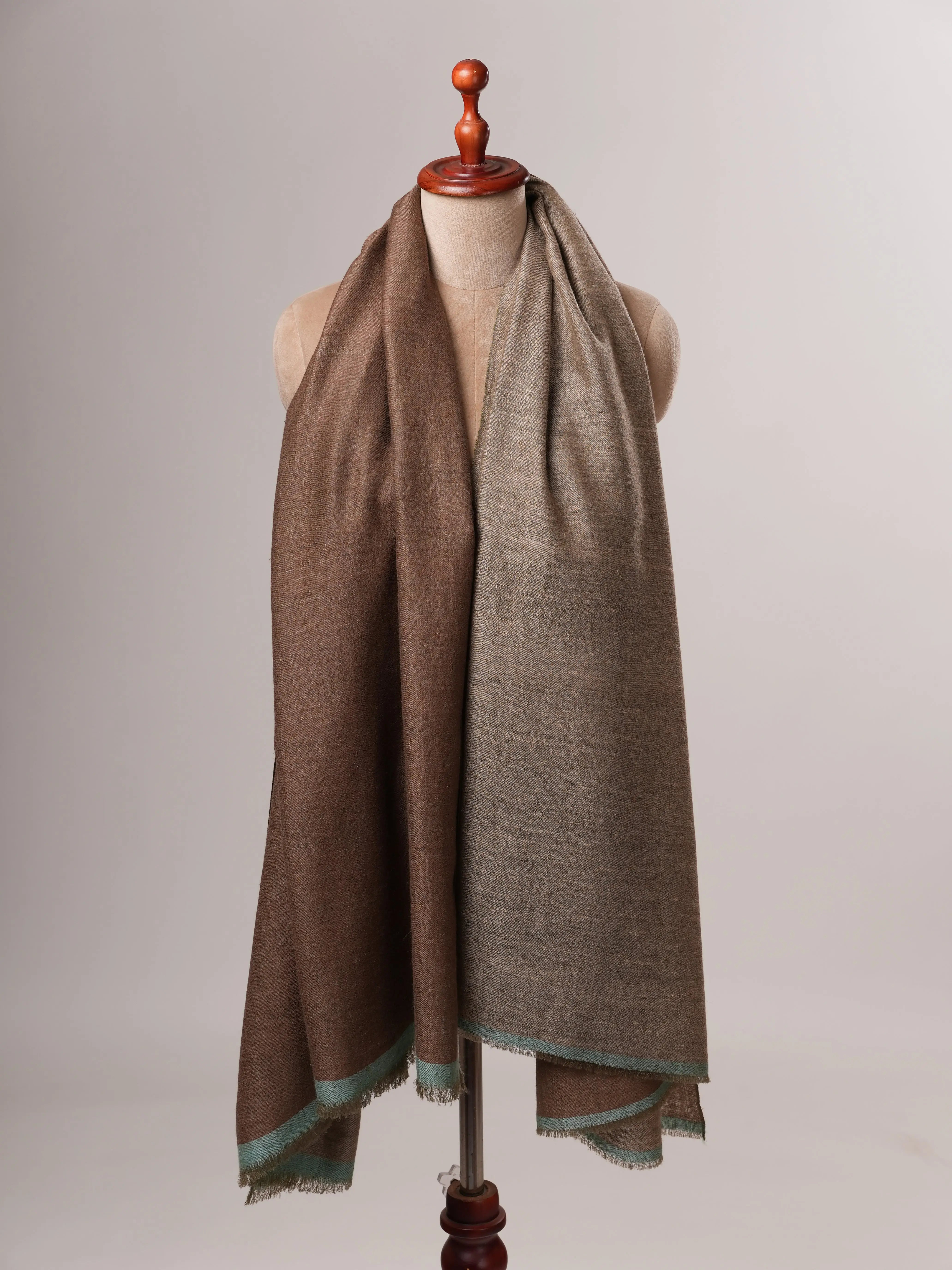 Handloomed Mocha Ivory Featherlight Pashmina Shawl Shahkaar