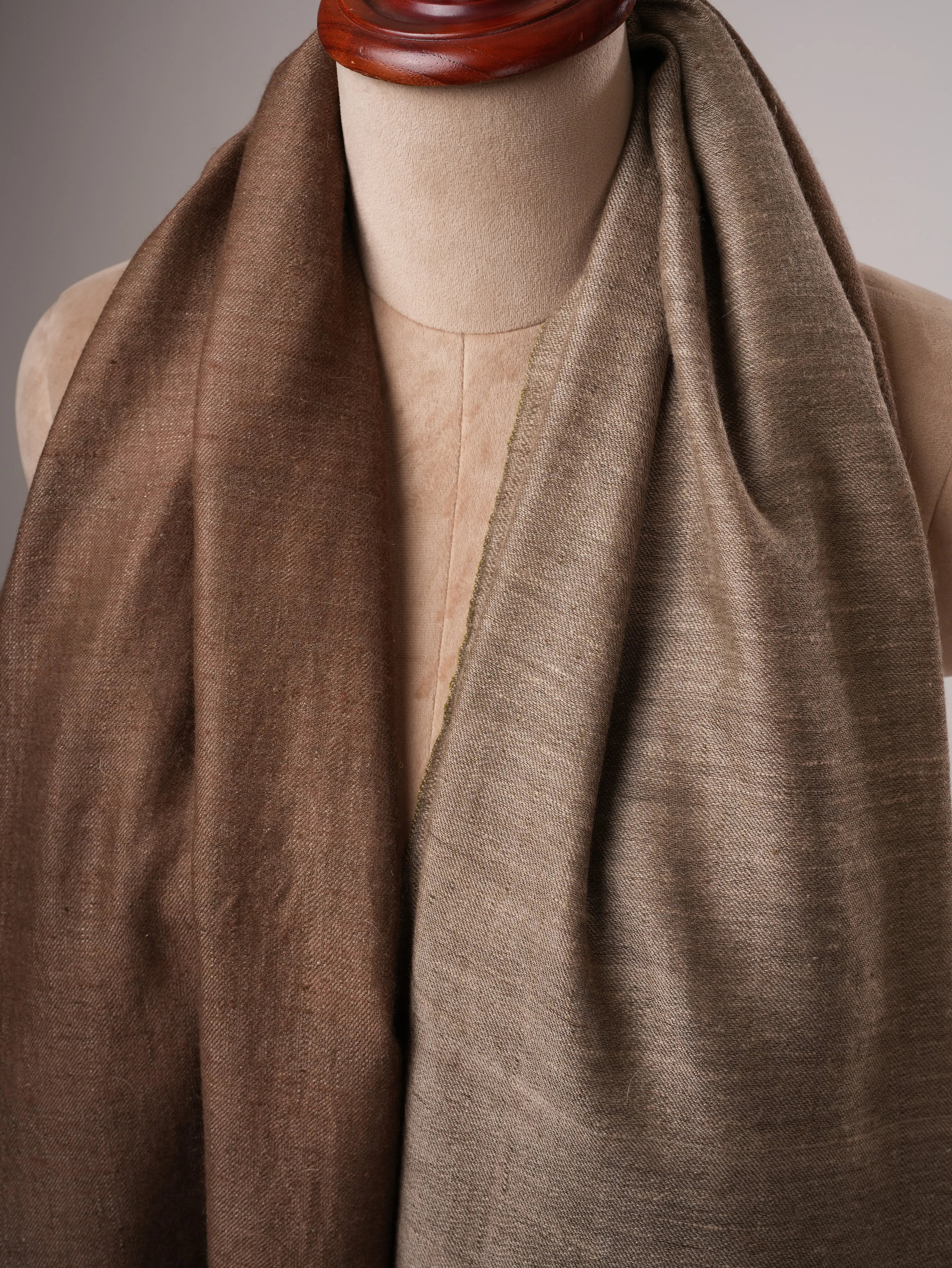 Handloomed Mocha Ivory Featherlight Pashmina Shawl Shahkaar