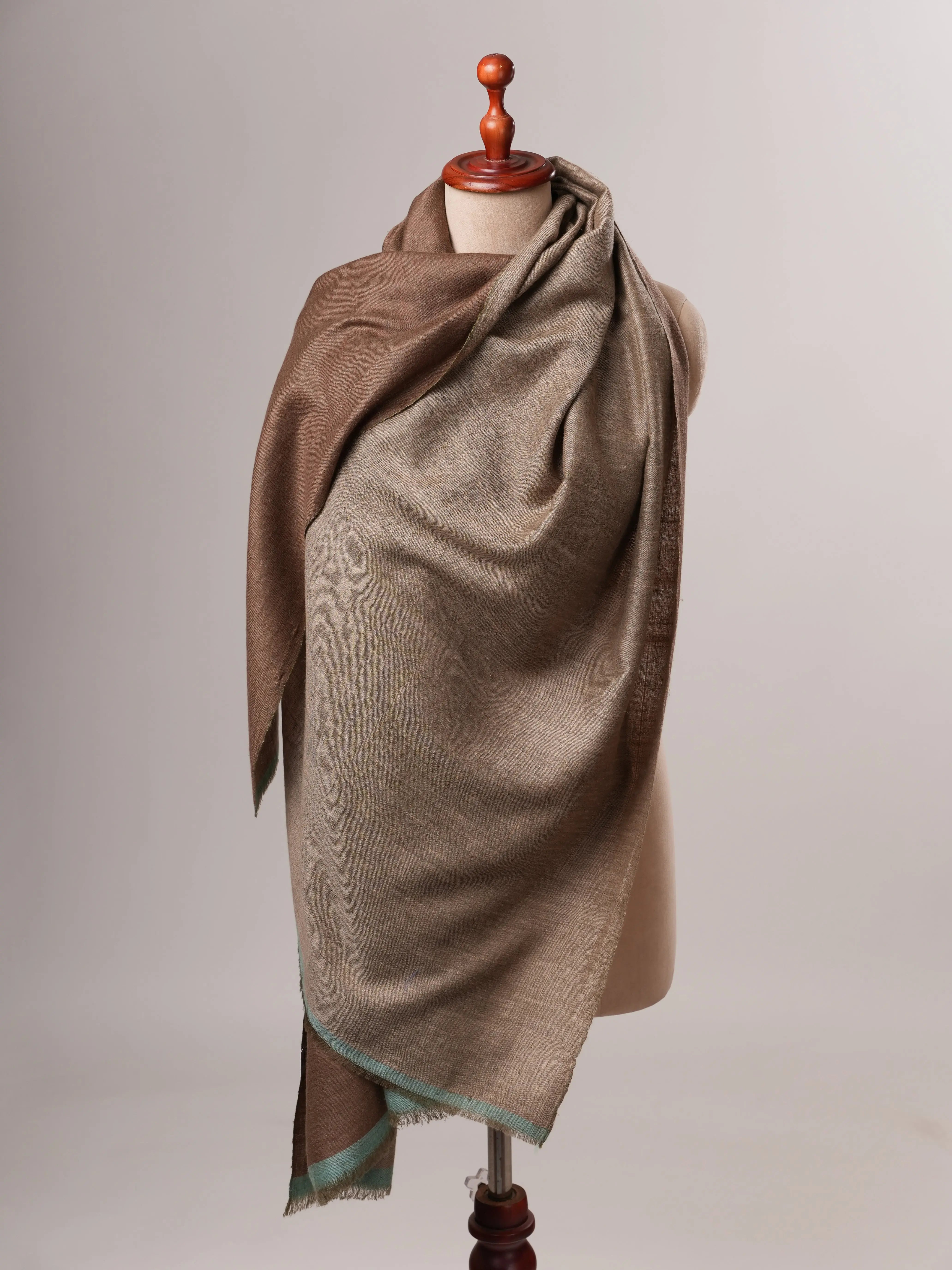 Handloomed Mocha Ivory Featherlight Pashmina Shawl Shahkaar