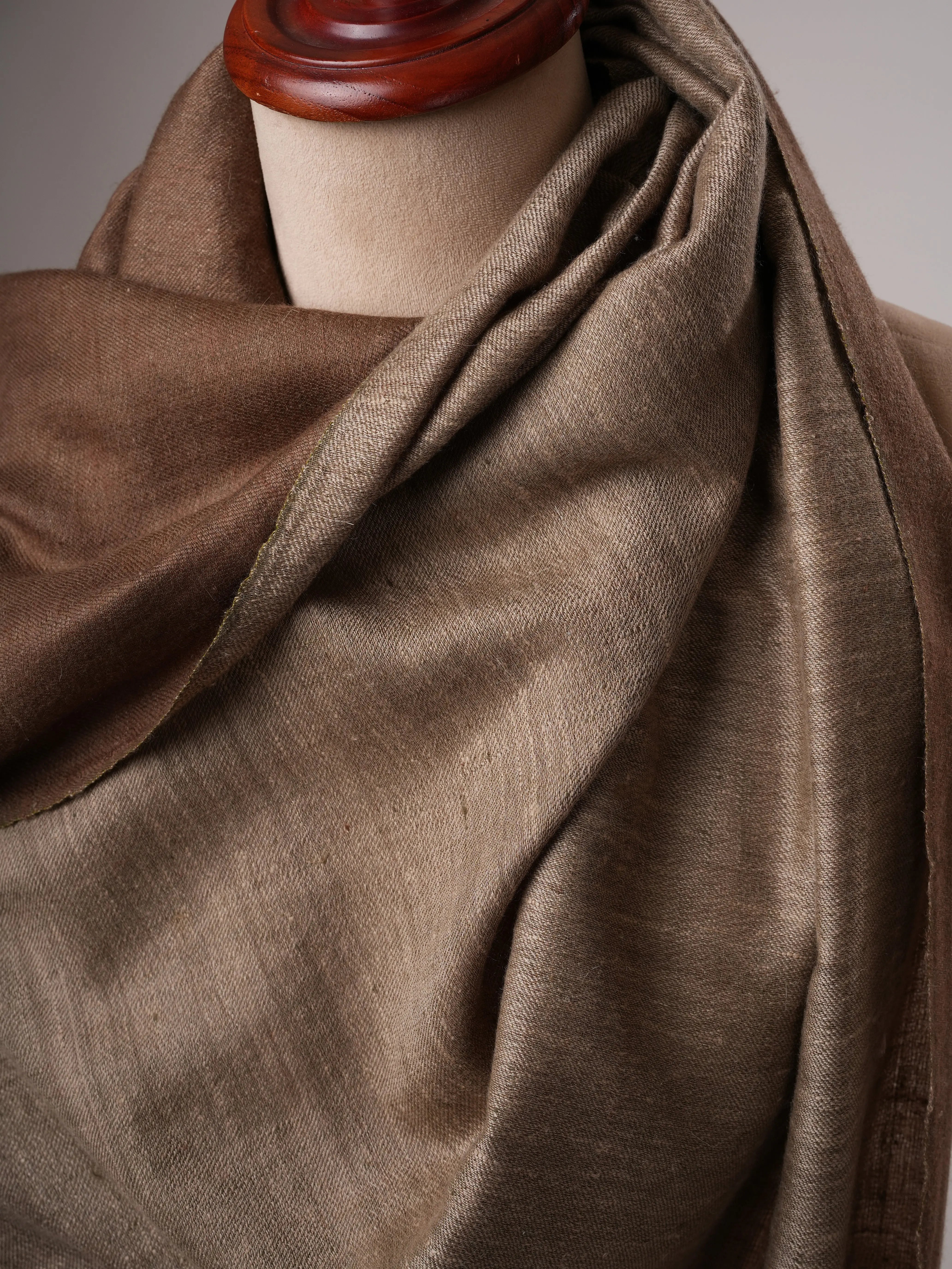 Handloomed Mocha Ivory Featherlight Pashmina Shawl Shahkaar