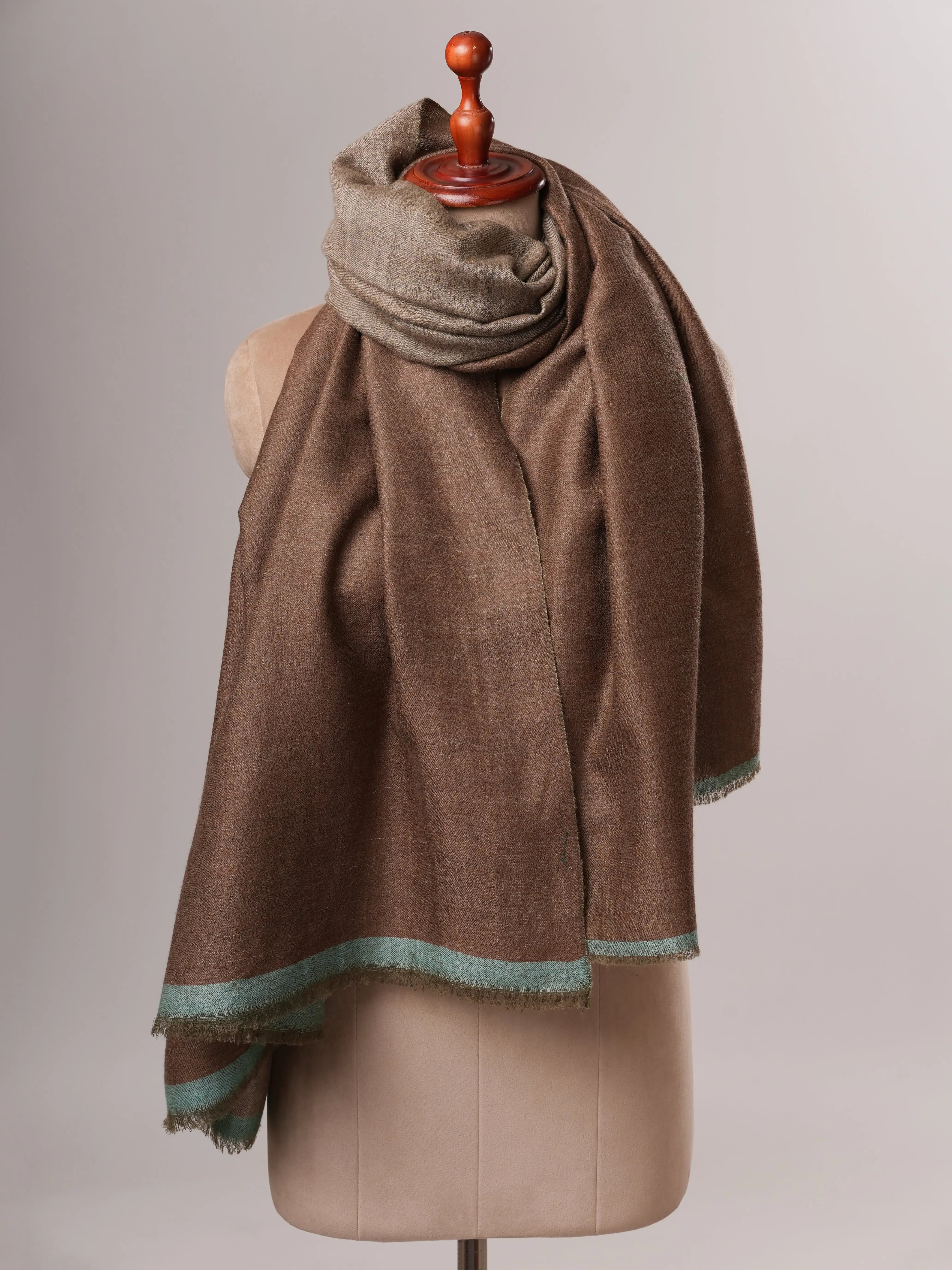 Handloomed Mocha Ivory Featherlight Pashmina Shawl Shahkaar