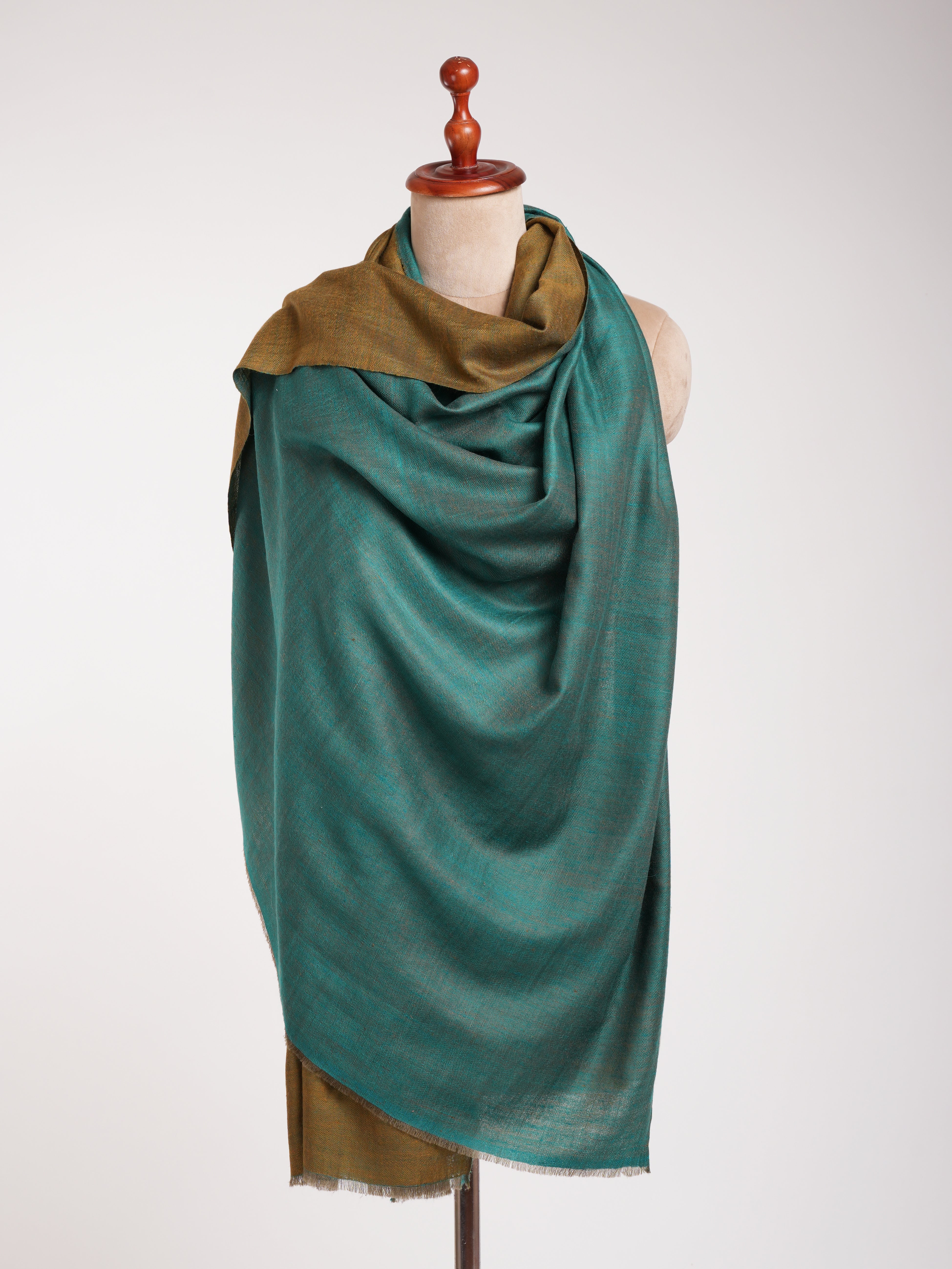 Shaded Spruce and Mustard Dorukha Cashmere Pashmina Shawl