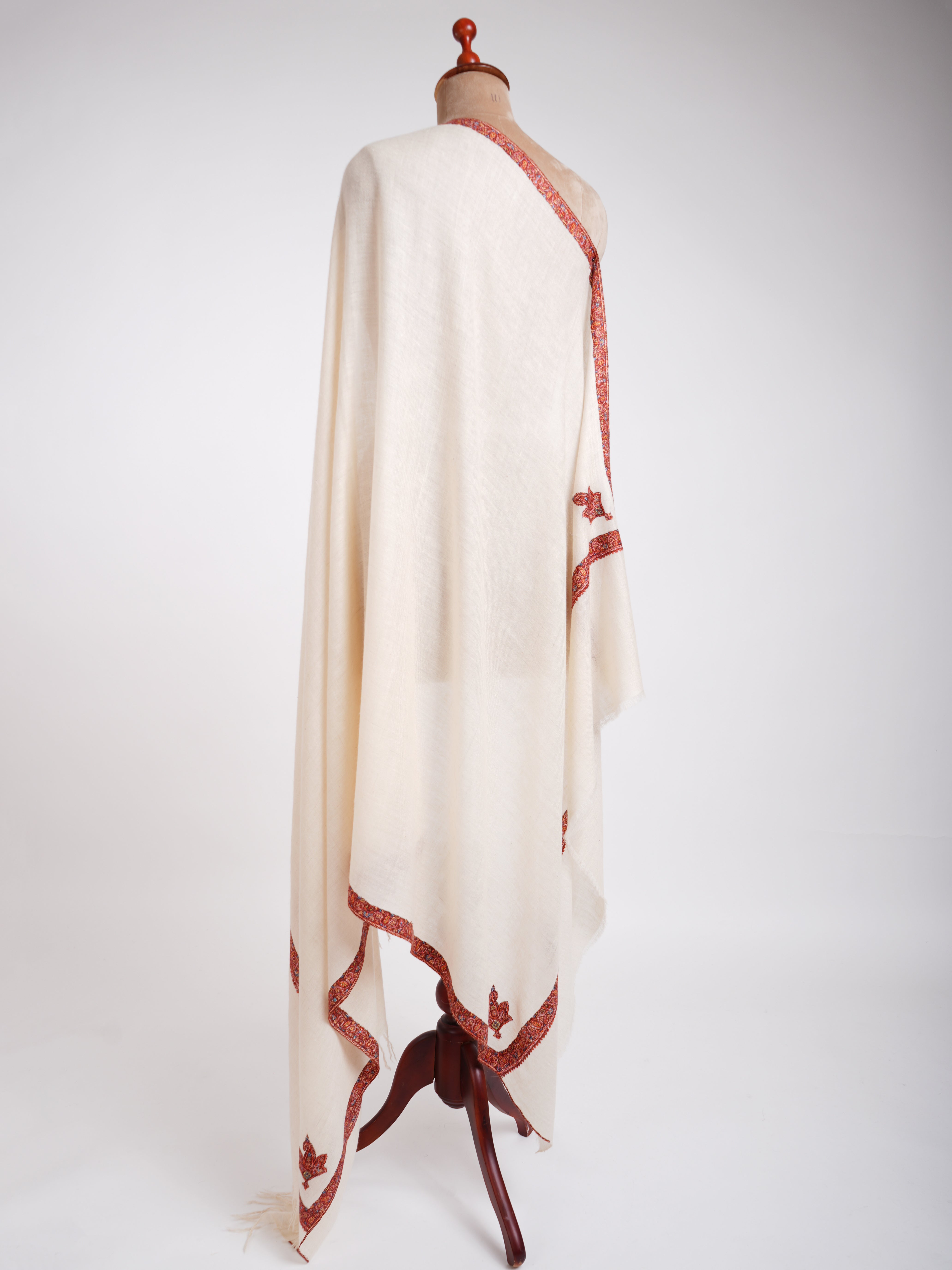 Ivory Handmade Authentic Pashmina Shawl Shahkaar