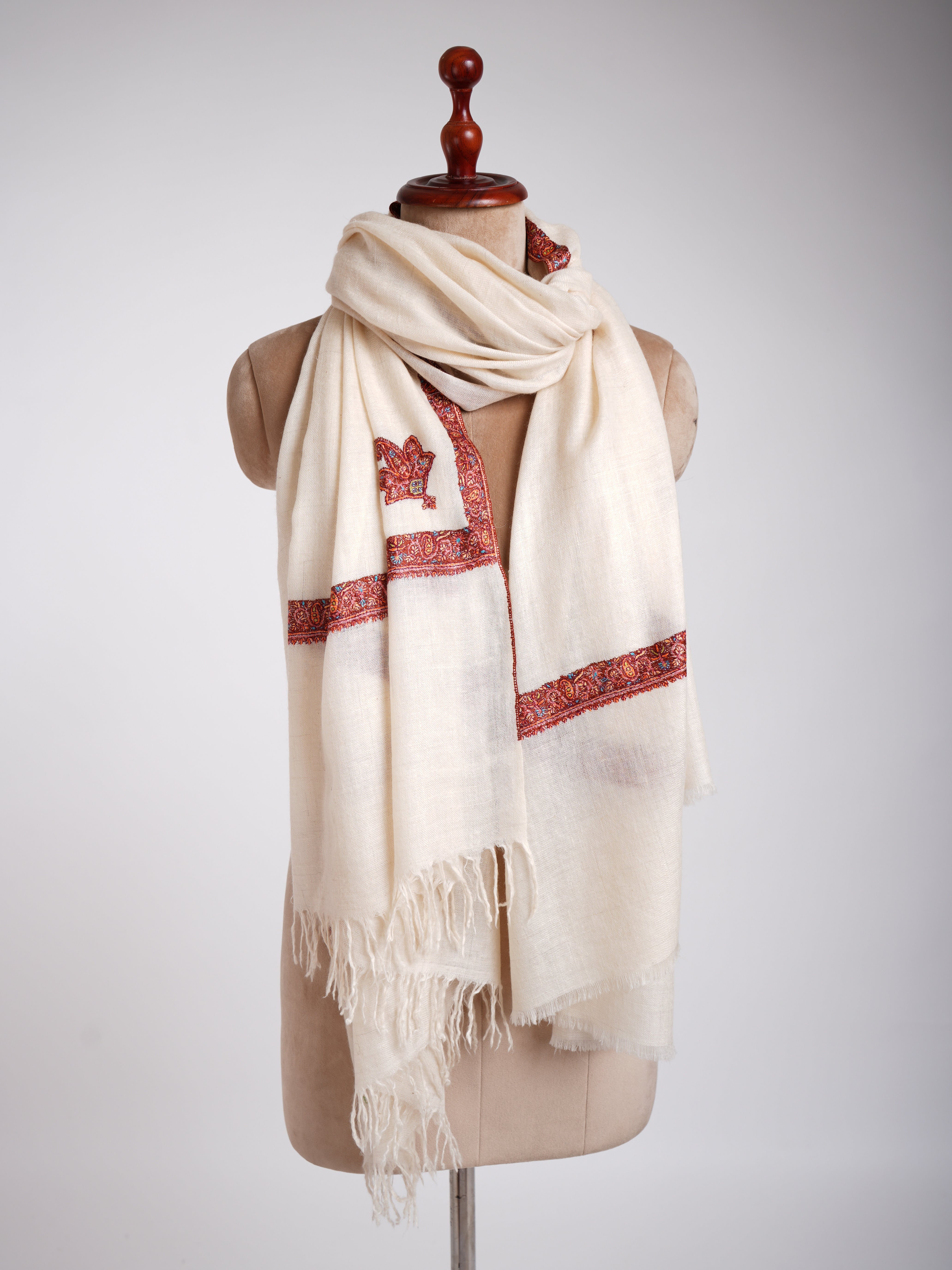 Ivory Handmade Authentic Pashmina Shawl Shahkaar