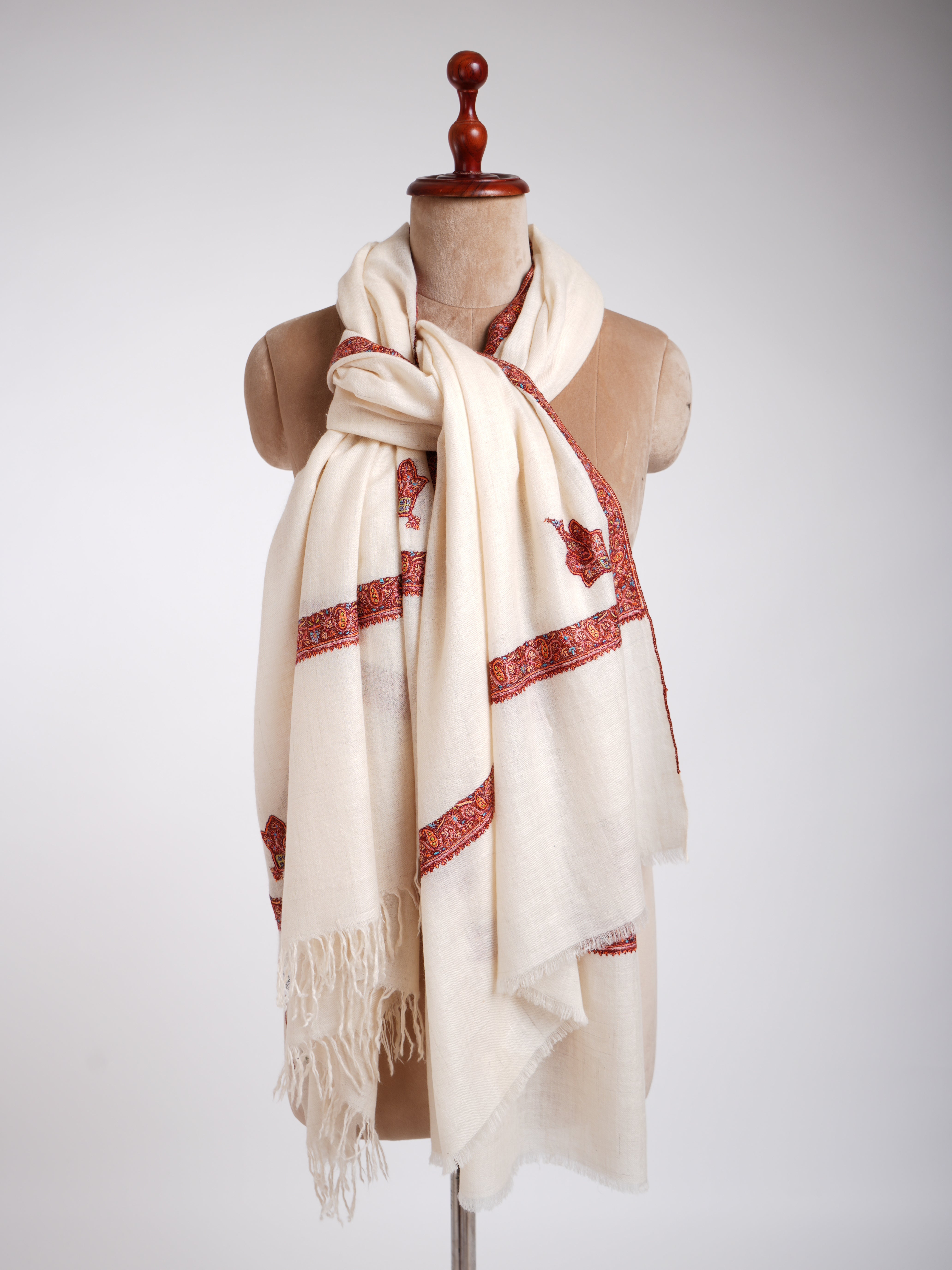 Ivory Handmade Authentic Pashmina Shawl Shahkaar