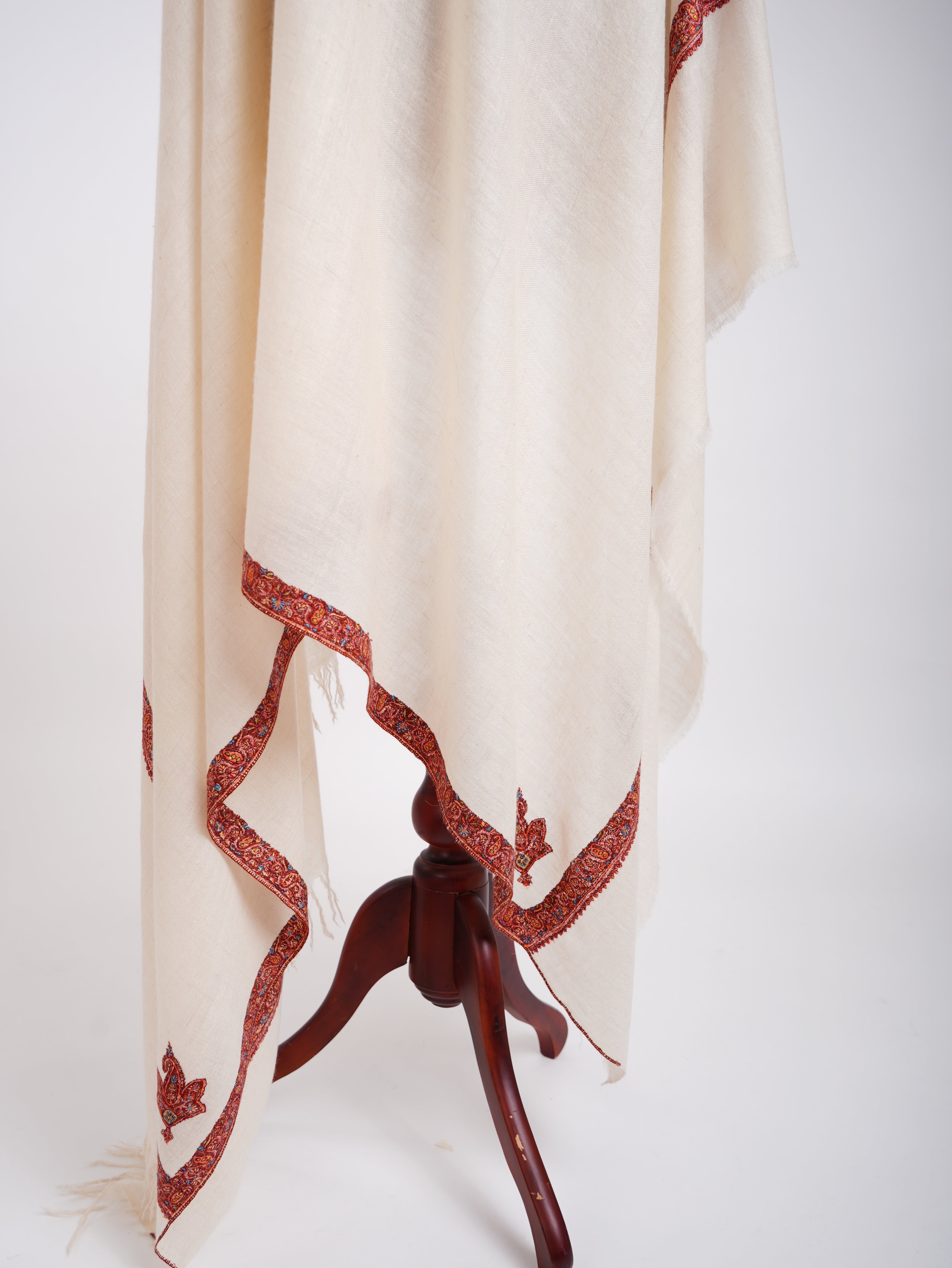 Ivory Handmade Authentic Pashmina Shawl Shahkaar
