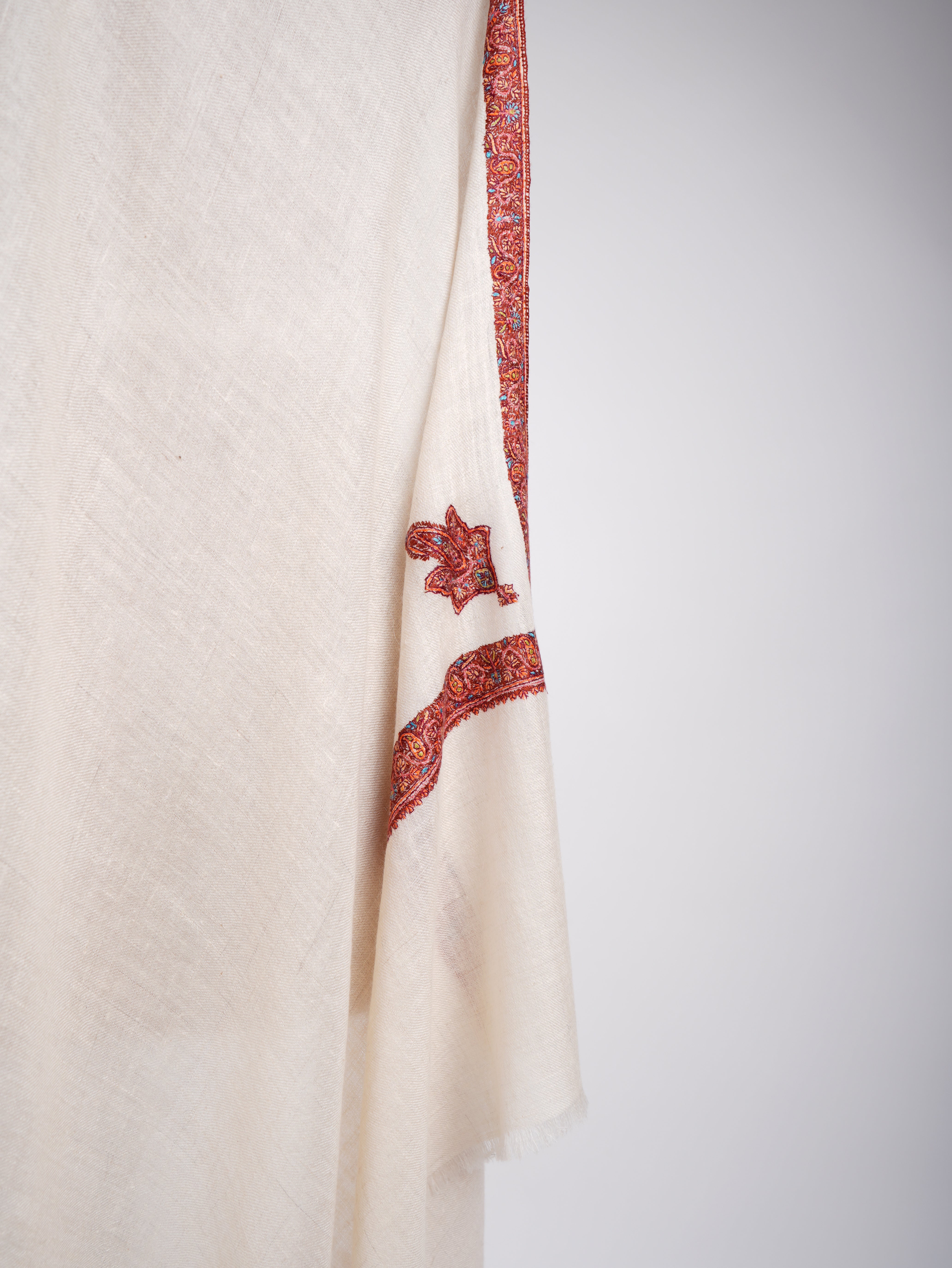 Ivory Handmade Authentic Pashmina Shawl Shahkaar