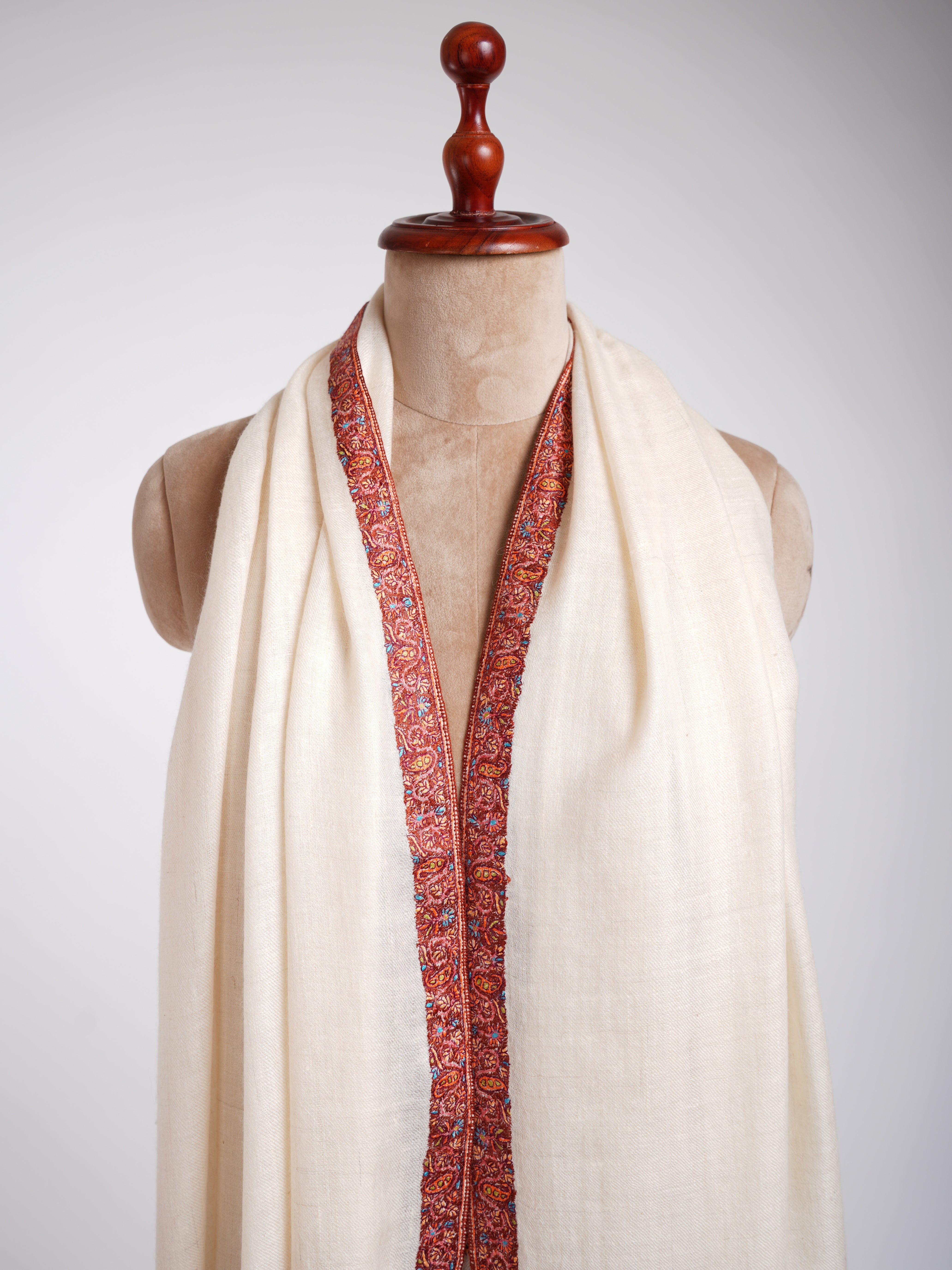 Ivory Handmade Authentic Pashmina Shawl Shahkaar