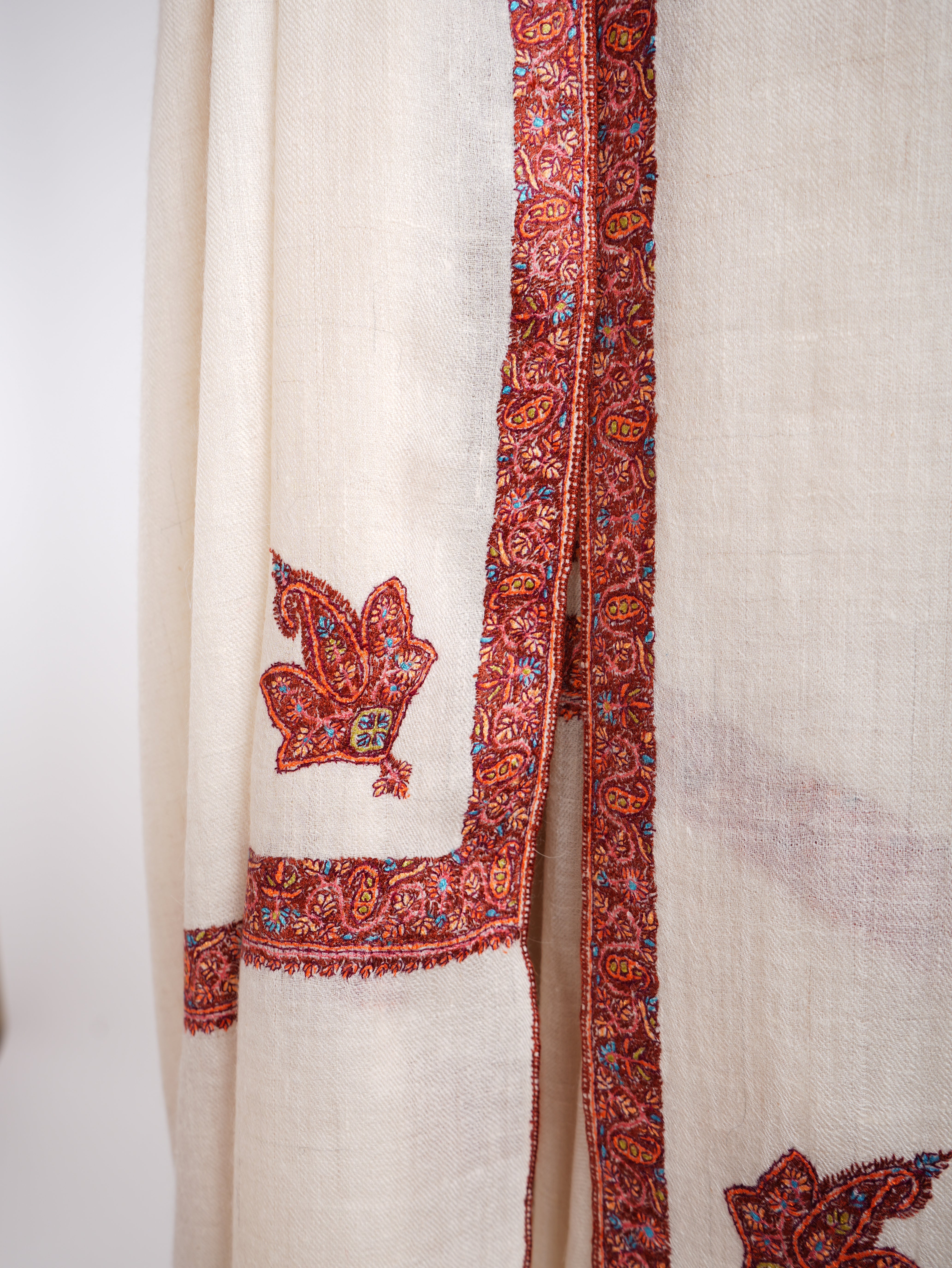 Ivory Handmade Authentic Pashmina Shawl Shahkaar