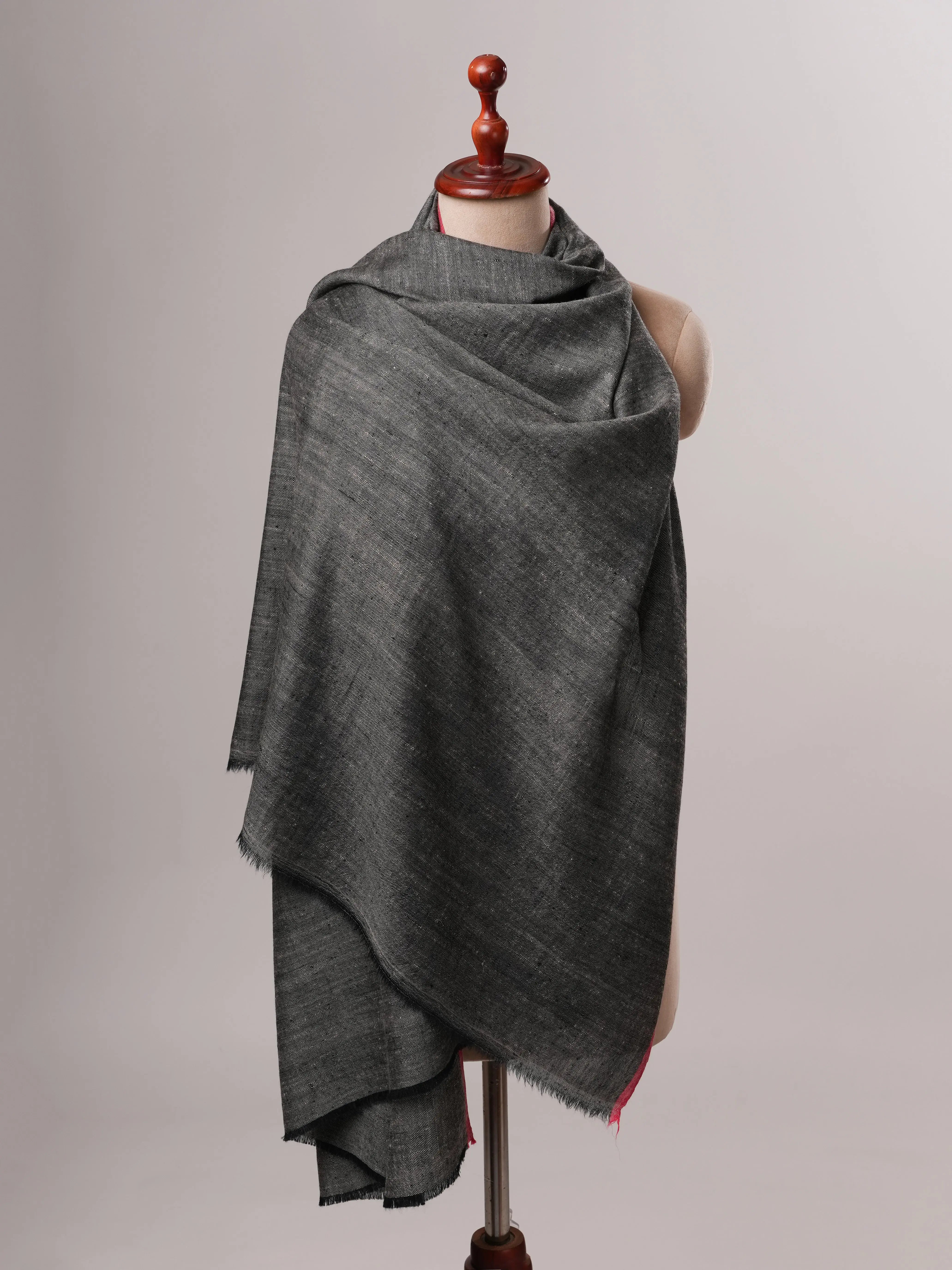 Baby Soft Black Handloom Pashmina Shawl with Red End Detailing Shahkaar