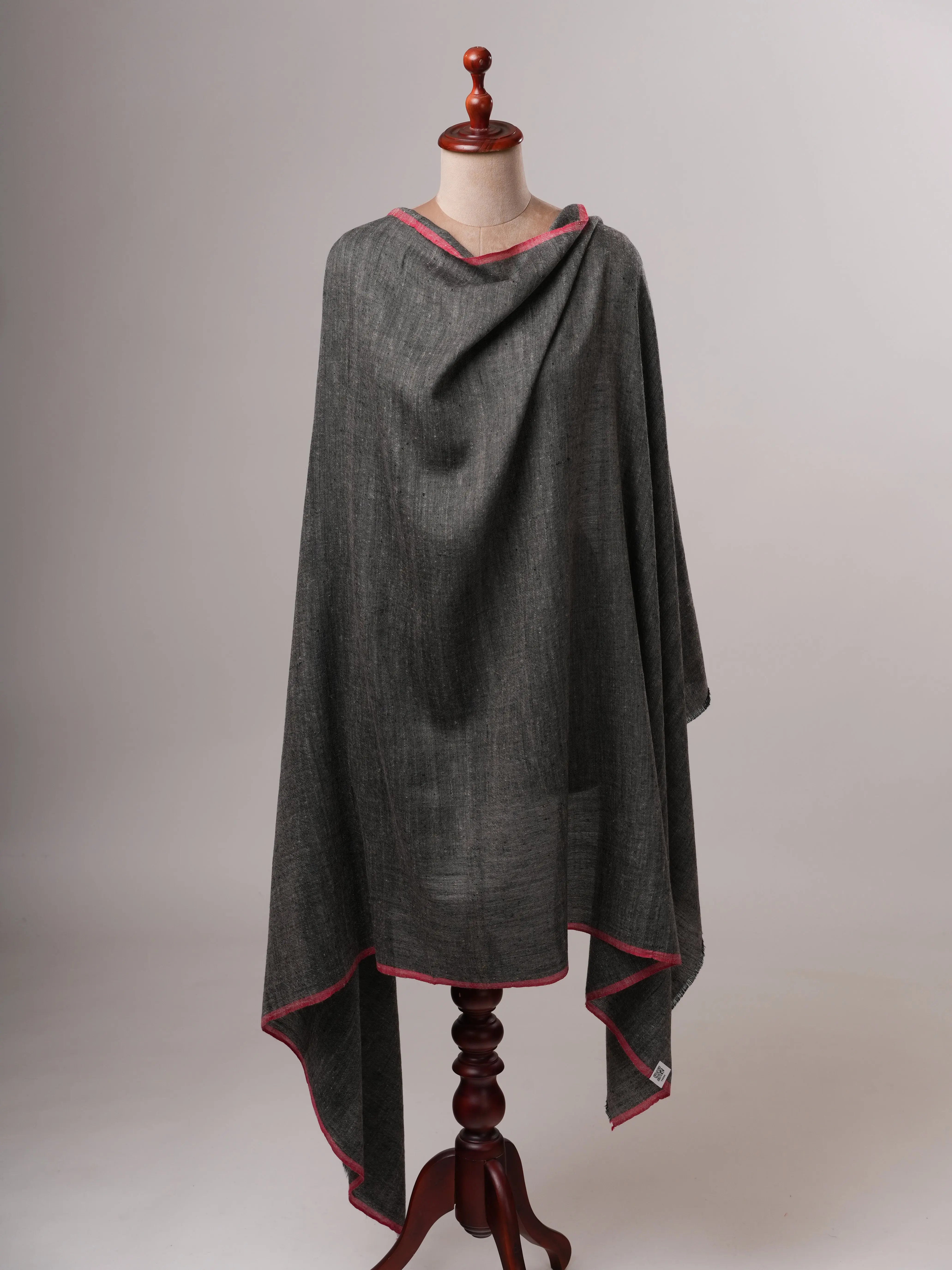Baby Soft Black Handloom Pashmina Shawl with Red End Detailing Shahkaar