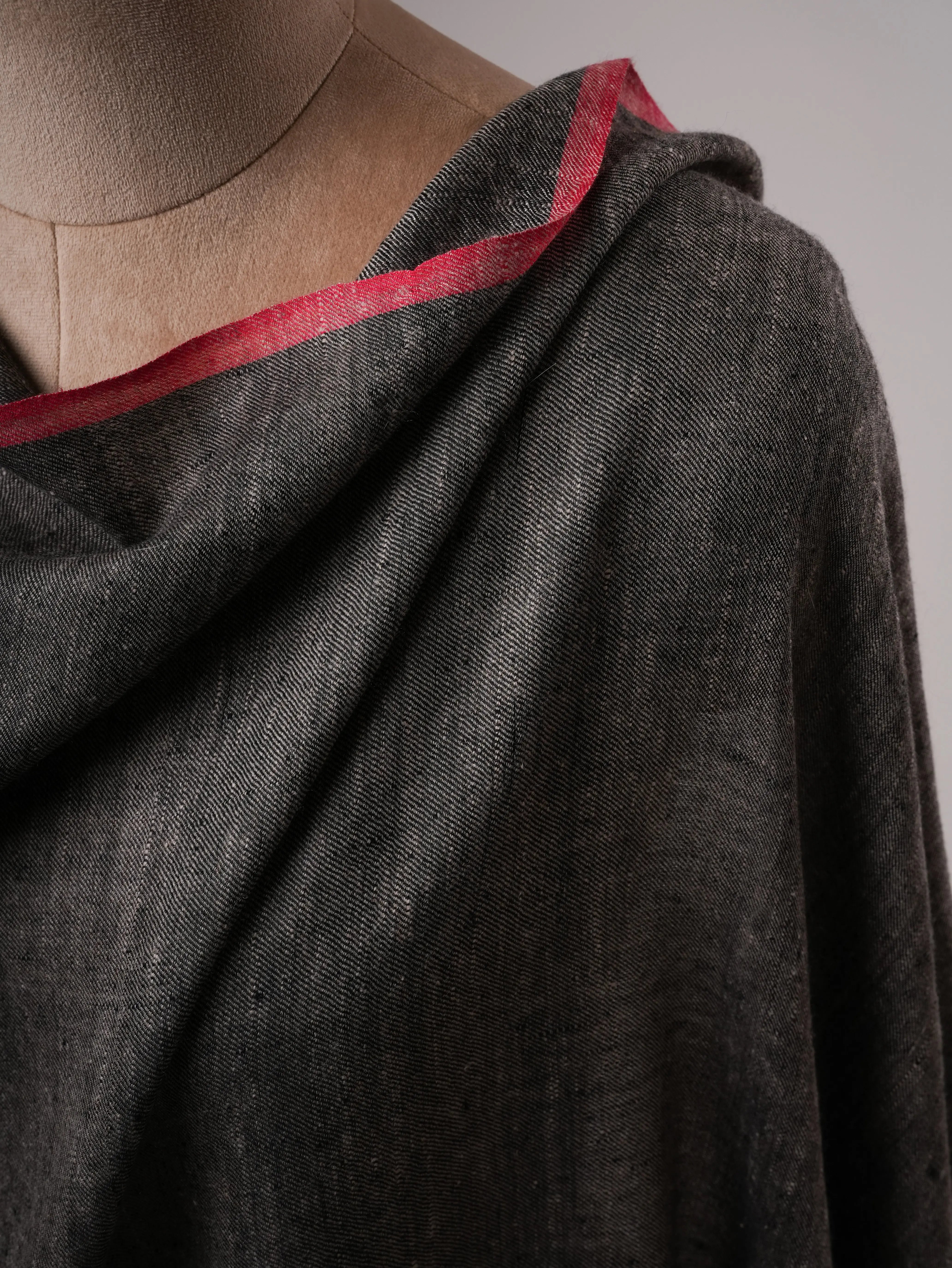 Baby Soft Black Handloom Pashmina Shawl with Red End Detailing Shahkaar