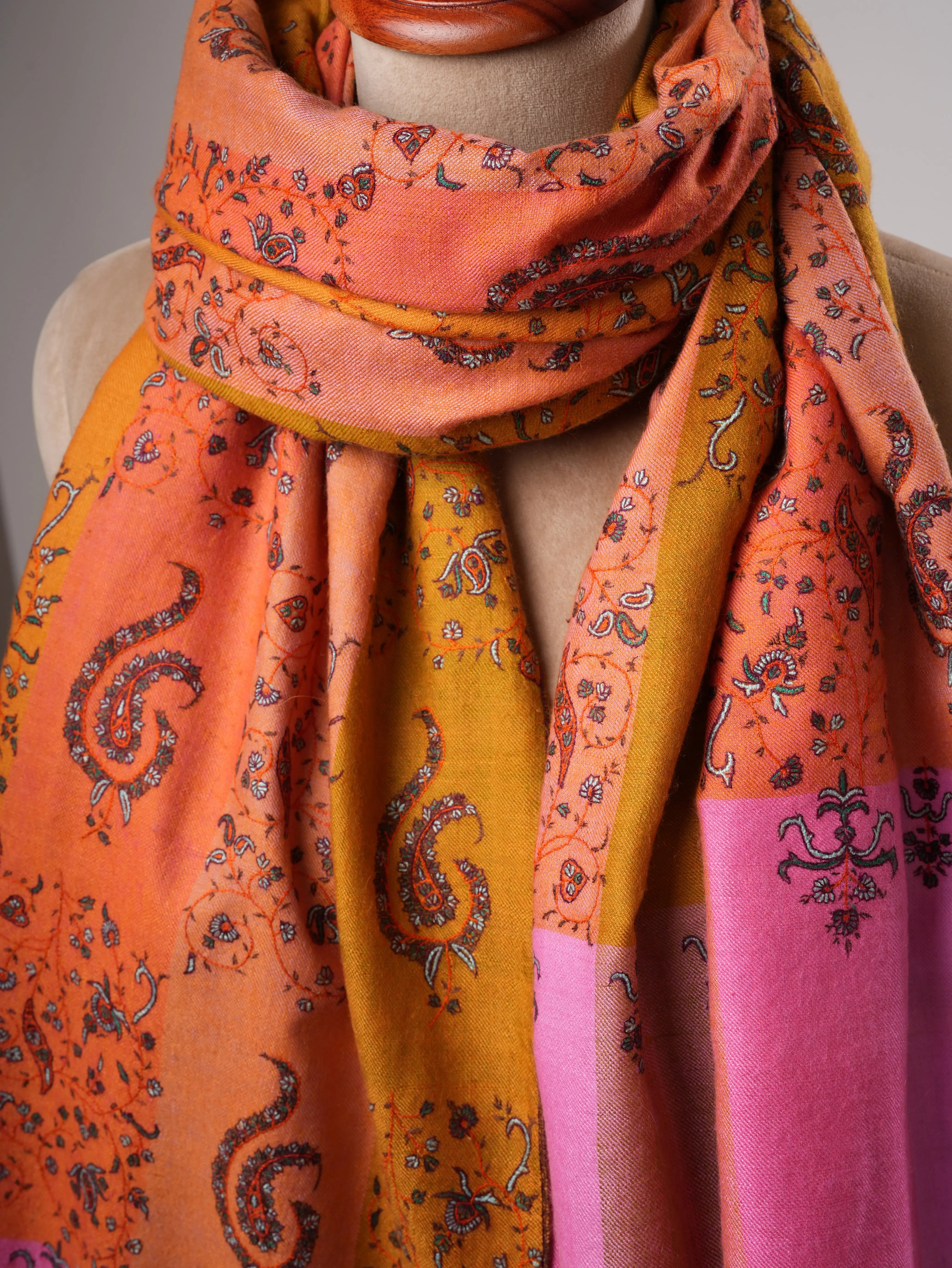 Handwoven Shahkaar Pashmina Shawl with Fine Embroidery Shahkaar