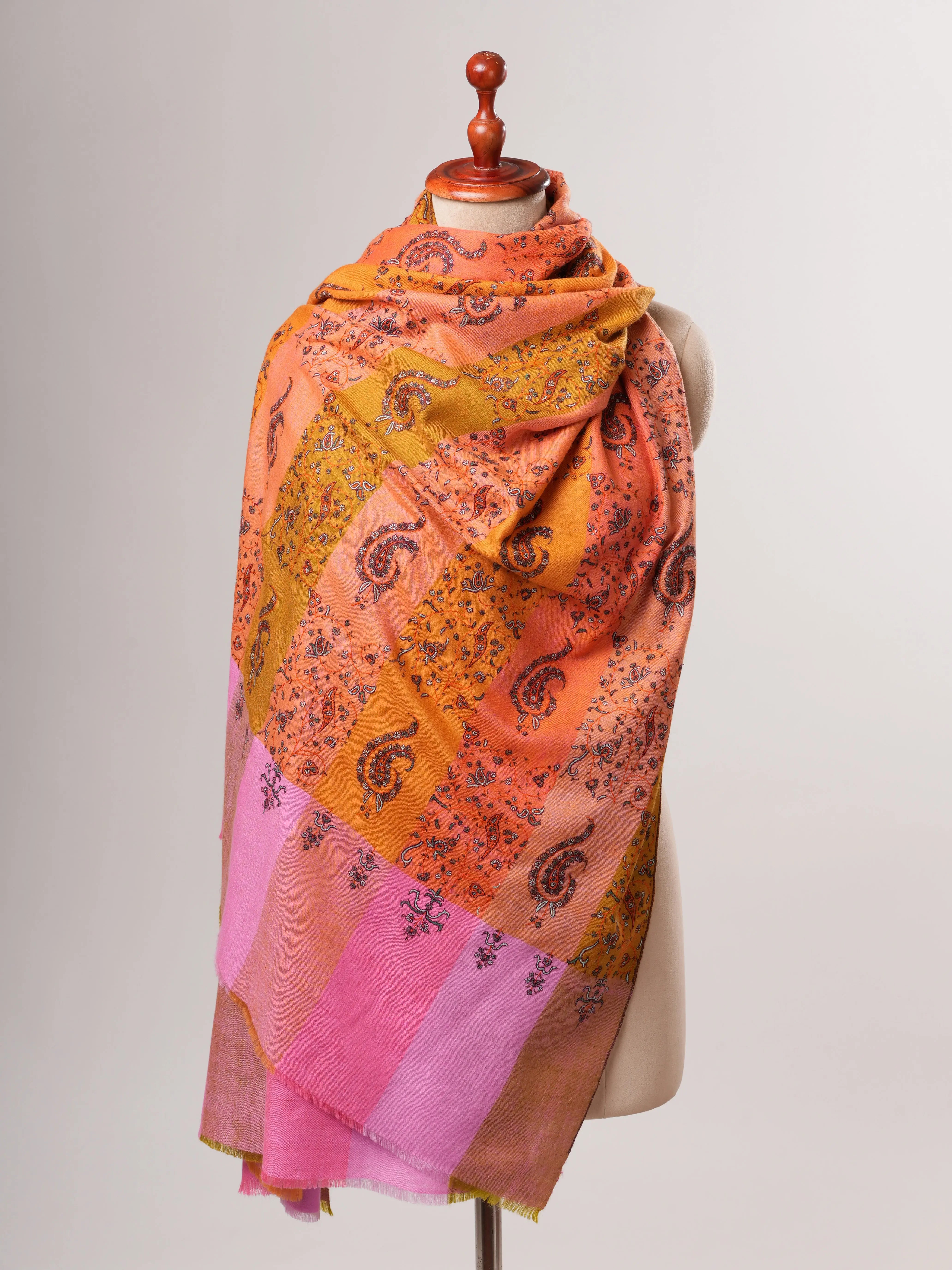 Handwoven Shahkaar Pashmina Shawl with Fine Embroidery Shahkaar