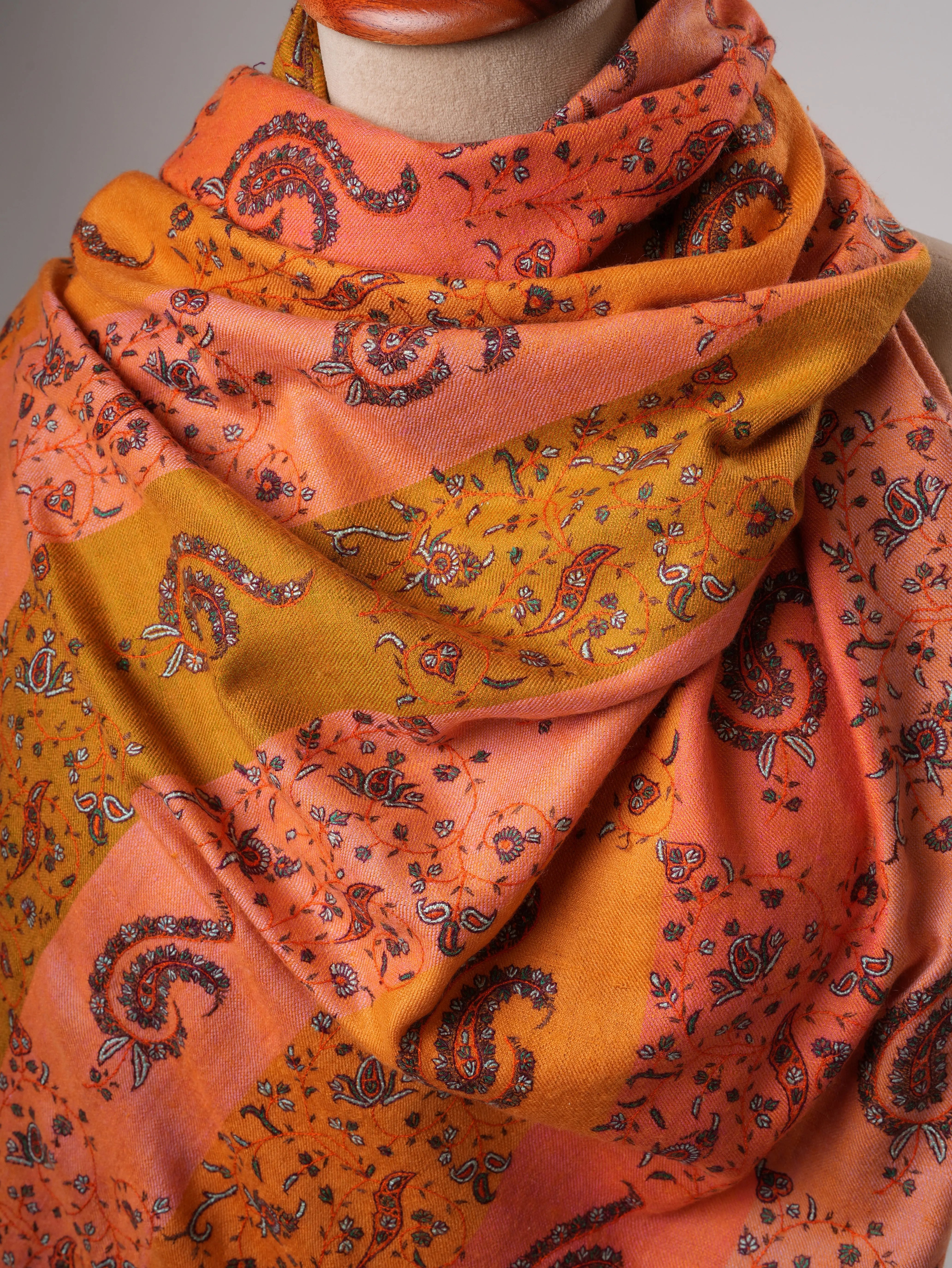 Handwoven Shahkaar Pashmina Shawl with Fine Embroidery Shahkaar