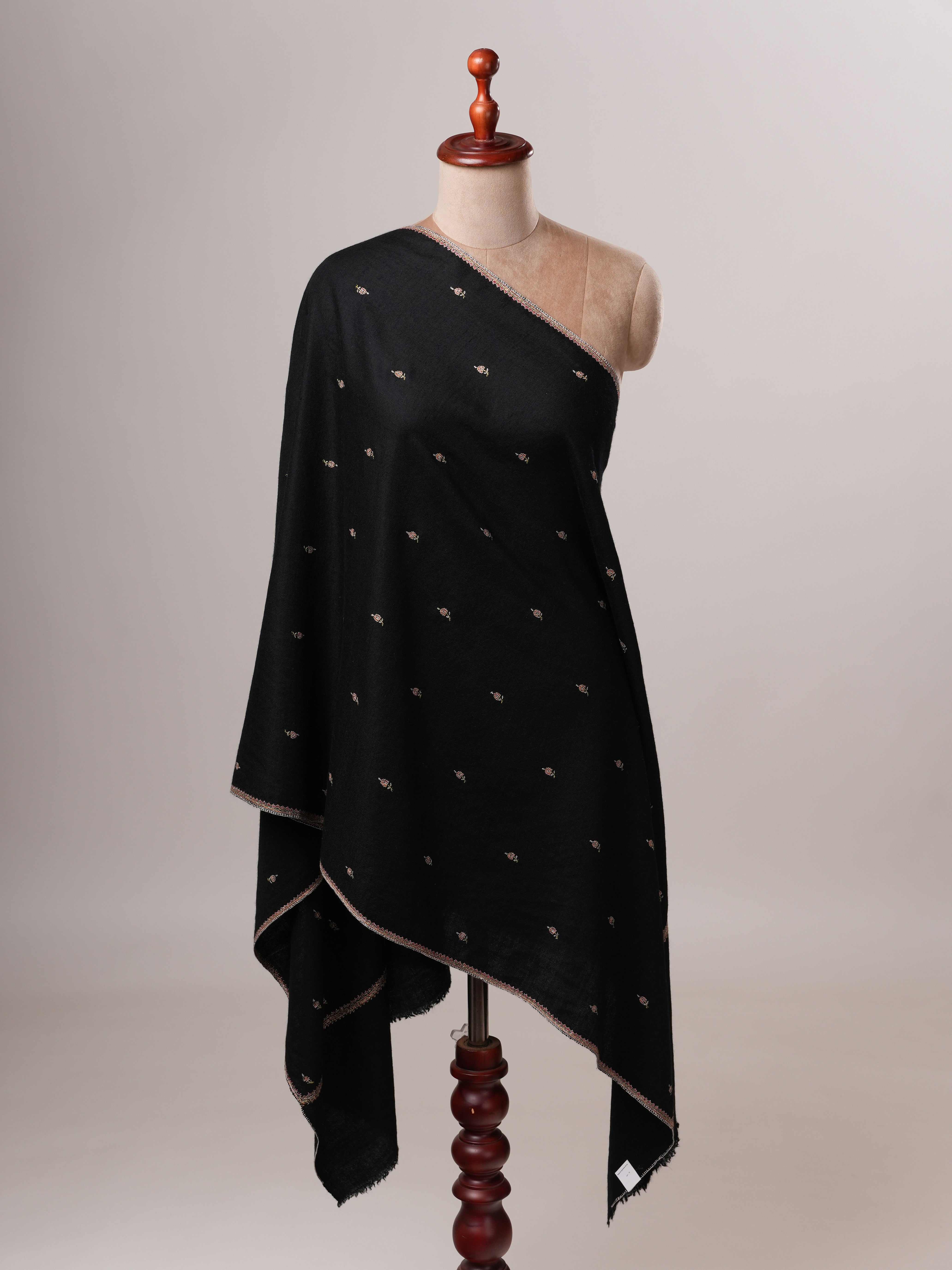 Handwoven Black Cashmere Scarf with Buteh Motifs Shahkaar